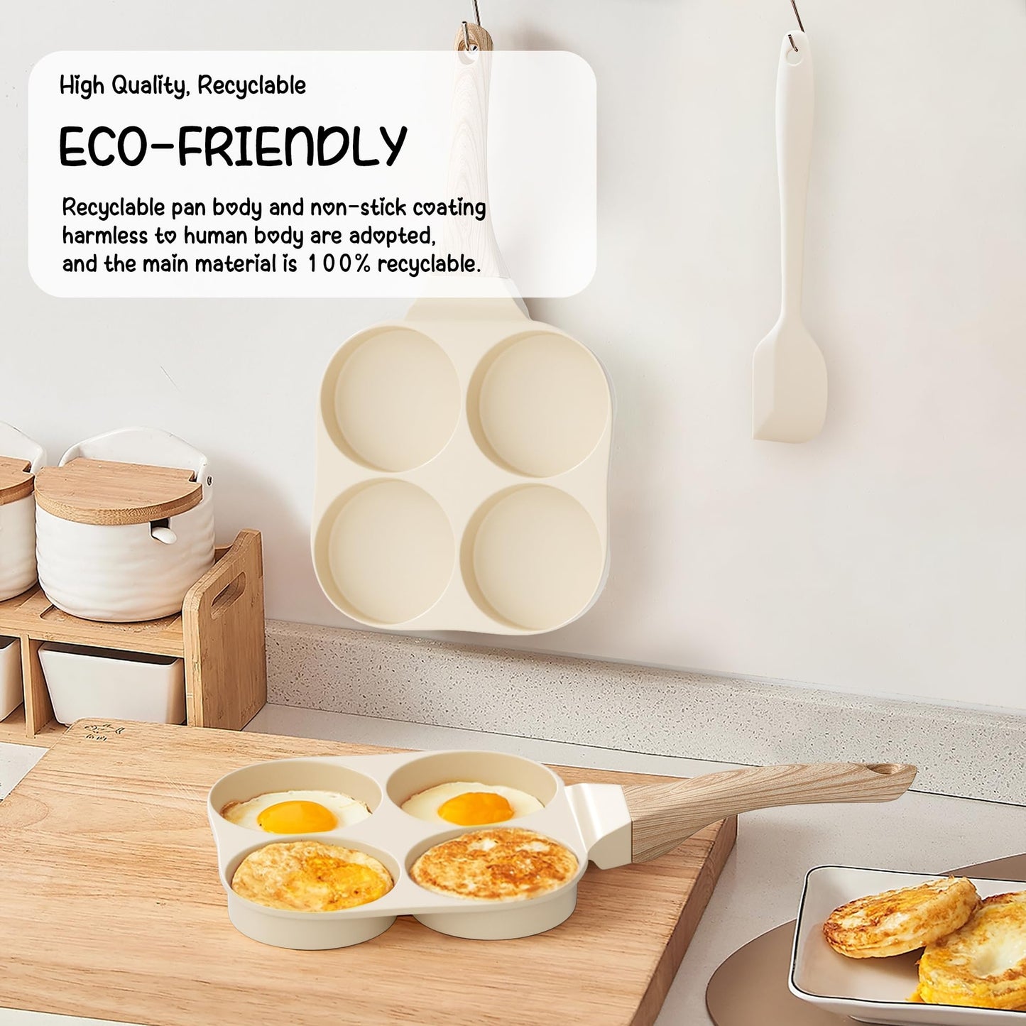 Caannasweis Ceramic Egg Pan Omelette Pan, 4-Cup Nonstick Omelette Skillet, Breakfast Frying Pan Egg Cooker Suitable for Gas Stove & Induction Cookware, PFOA PFOS Free, Yellow