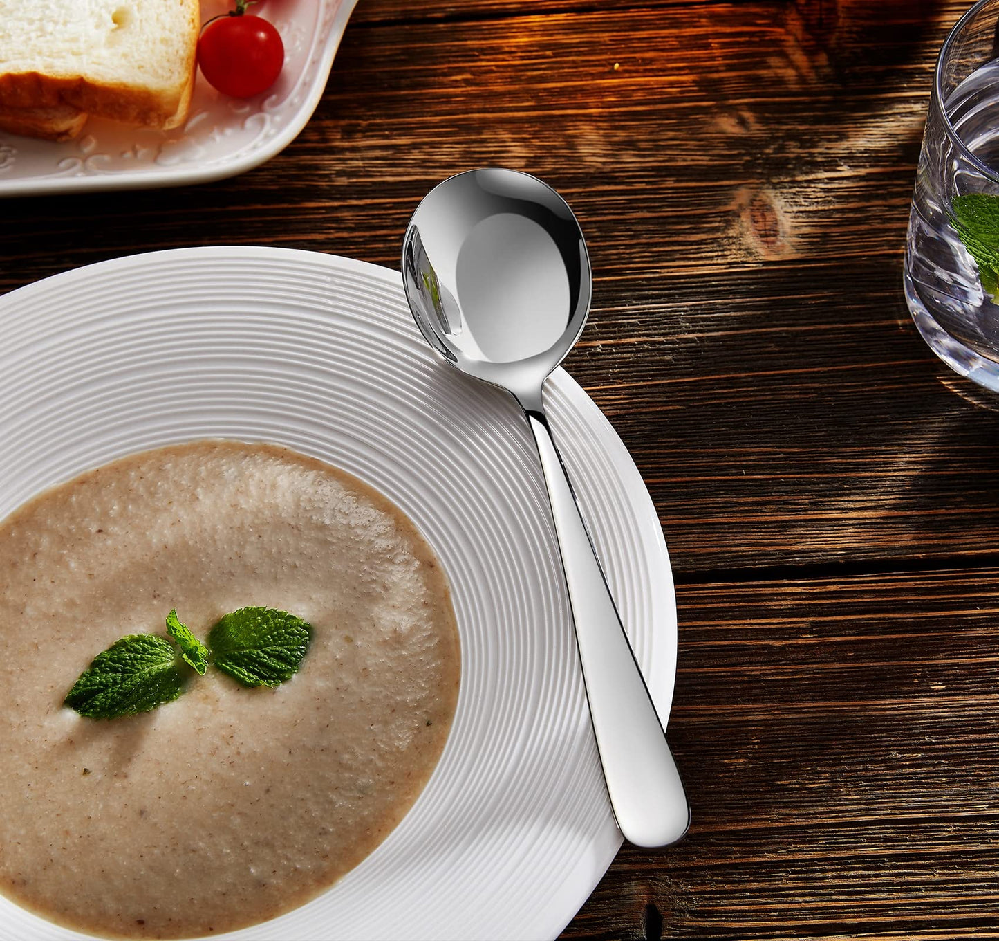 KEAWELL Premium 7" Louise Soup Spoons, 18/10 Stainless Steel, Dishwasher Safe (4)