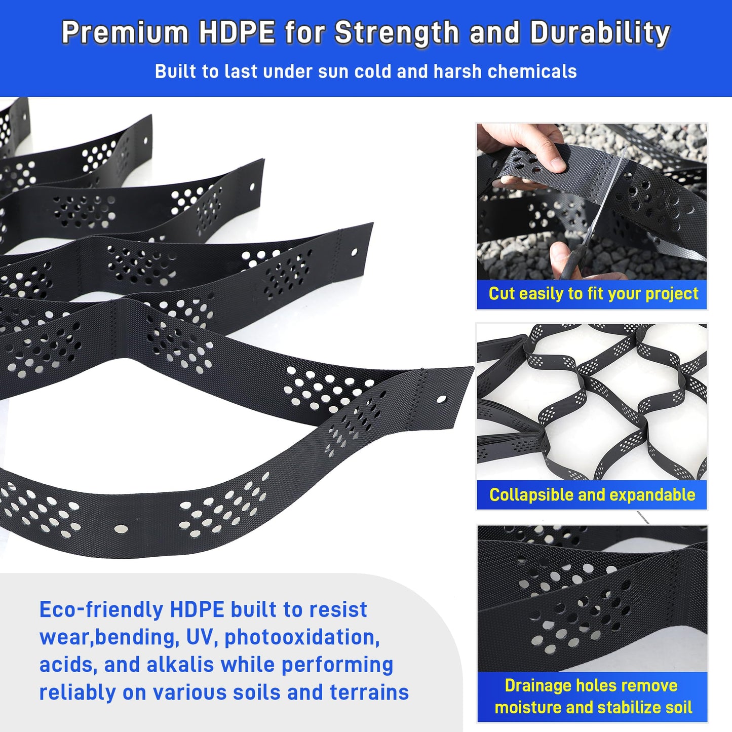 3" Thick Gravel Grid 49.5x6.5 FT, Geo Ground Grid with Connectors and Stakes, Geo Cell Gravel Retainer 1885 LBS Per Sq ft Stabilization System for Driveway DIY Patio Pavement Park Garden & Slope