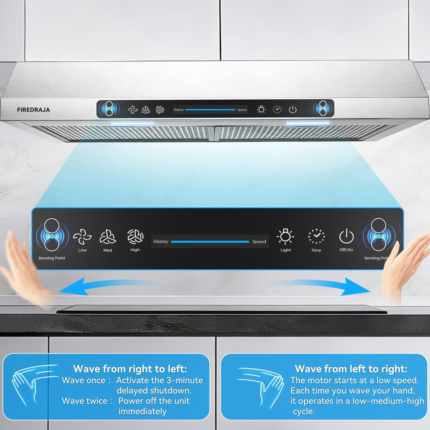 36 Inch Under Cabinet Range Hood, 700 CFM Kitchen Vent Hood with Touch & Gesture Control, 3-Speed Quiet Operation, Stainless Steel with LED Lights, Ducted/Ductless