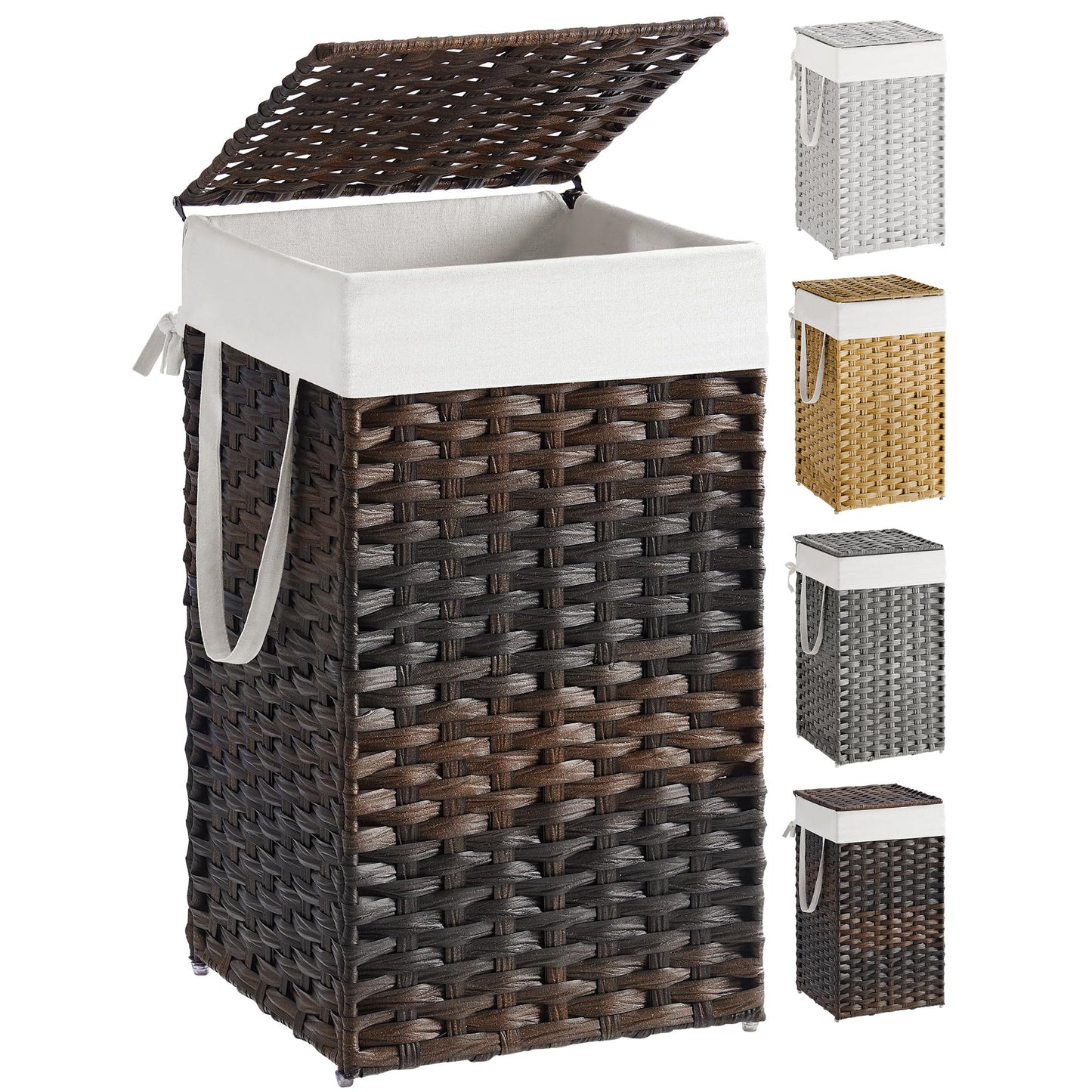 SONGMICS Laundry Hamper with Lid, 17.2 Gallon (65 L) Synthetic Rattan Clothes Laundry Basket with Lid and Handles, Foldable, Removable Liner, Chestnut Brown ULCB165K01
