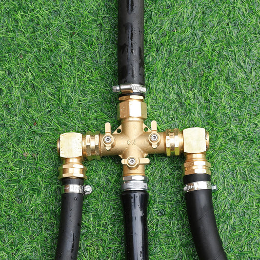 YELUN Garden Hose Splitter High Flow Splitter with Swivel elbow Connect Brass Hose Splitter with Shut Off Valves 3 way Hose Bib Adapter (with Swivel elbow)