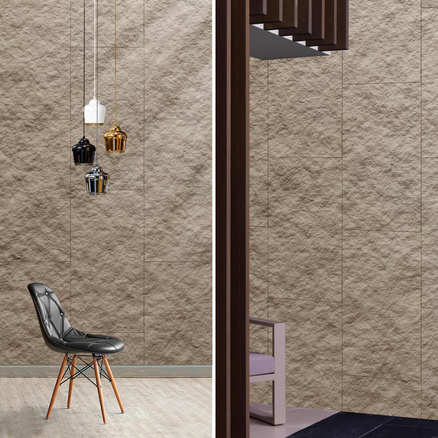 KASARO PU 3D Faux Stone Wall Panels, 4 PCS Wainscoting Panel for Interior Wall Decor, Cement Texture Accent for Home, Office, 47.2×23.6inch, Stone Yellow
