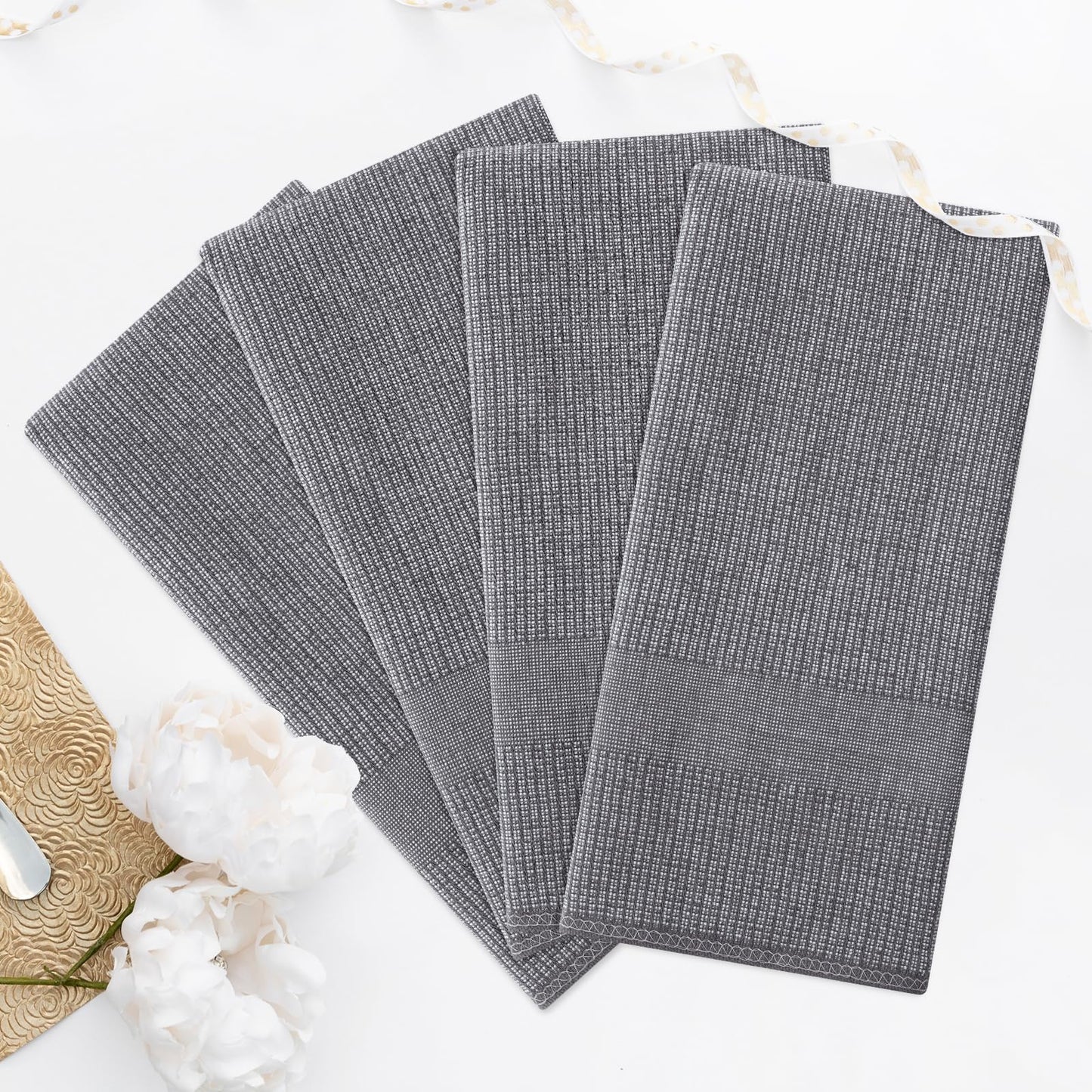 Homaxy Premium Kitchen Towels(18”x 28”, 6 Pack), Large Cotton Kitchen Hand Towels, Flat and Terry Dish Towels, 380 GSM Highly Absorbent Tea Towel Set with Hanging Loop, Grey