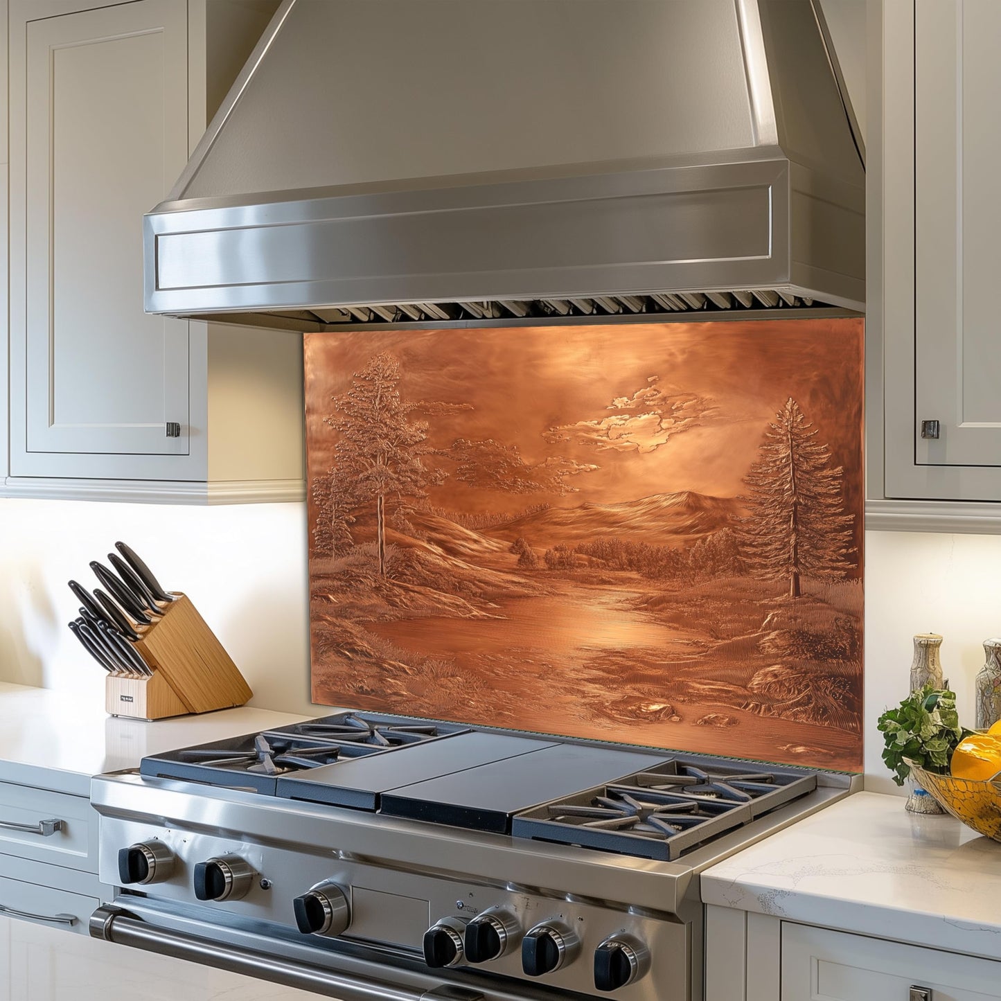 Mythog Glass Backsplash for Kitchen, Mountain Copper Look Glass Kitchen Backsplash, Rustic Stove Backsplash, Stove Behid Splashback Glass, Custom Kitchen Backsplash