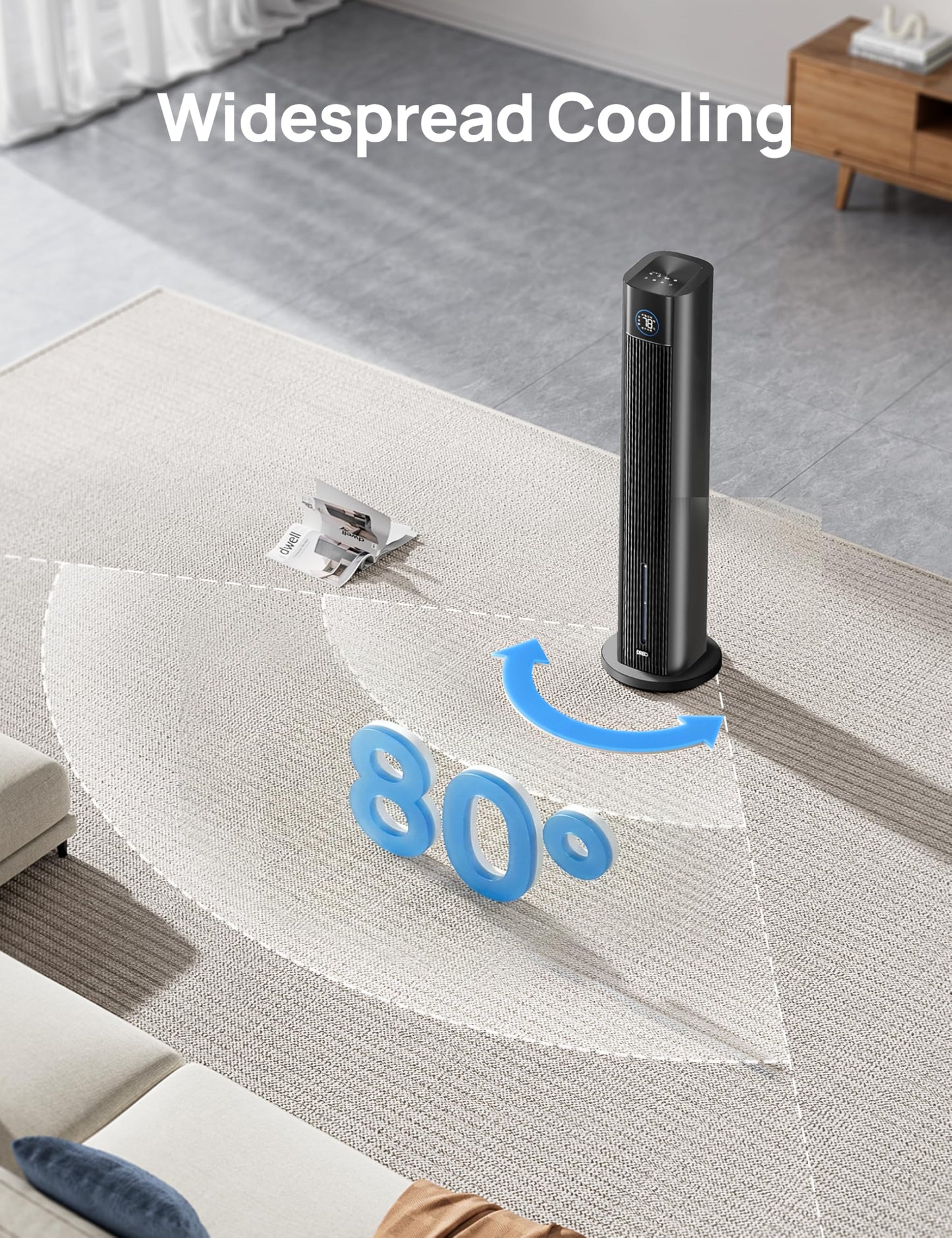DREO Evaporative Air Swamp Cooler, 43" Cooling Fans that Blow Cold Air 2026 Upgraded, 80° Oscillating Floor Fan for Bedroom, Easy Cleaning, APP Control, Ice Packs, 4 Speeds & 4 Modes, 12H Timer, Black