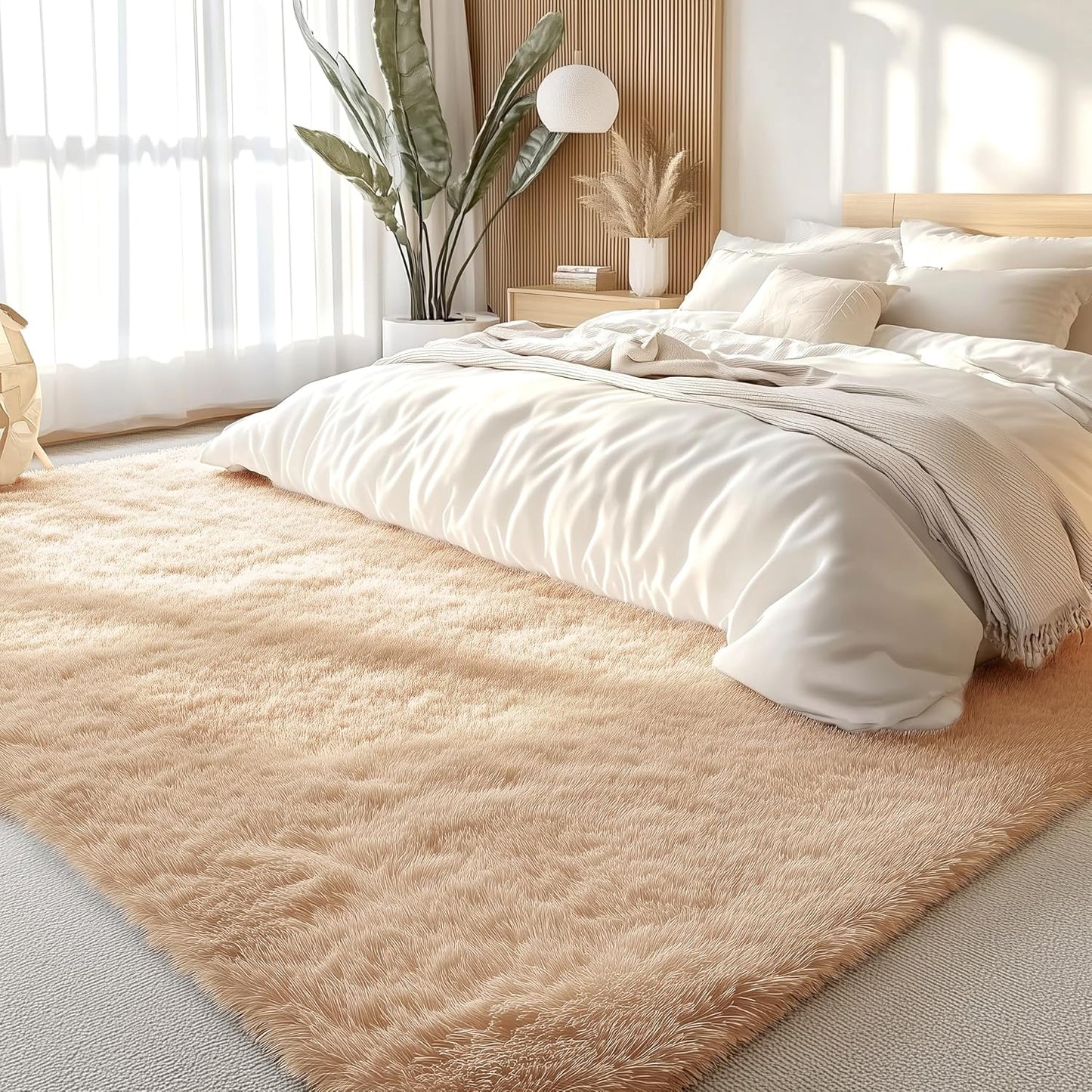 OLANLY Area Rug - Soft Fluffy Shaggy Design for Living Room & Bedroom | Machine Washable, Beige