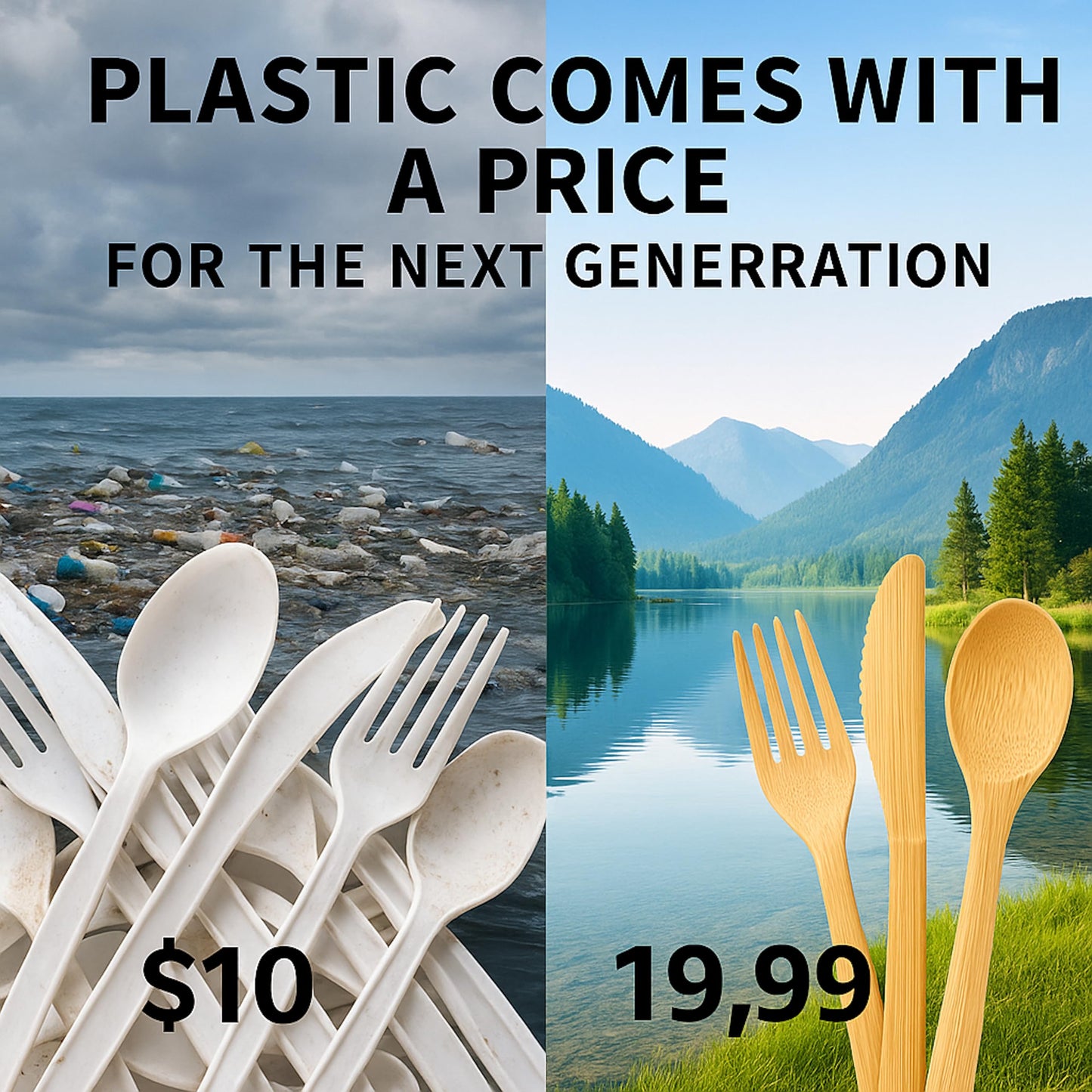 Albino Monkey Wooden Cutlery Set - 100 Pcs Disposable Bamboo Forks, Spoons, Knives - Compostable 100% Natural Bamboo Utensils for Parties, Picnics, Camping, Weddings - Eco-Conscious Dining Supplies
