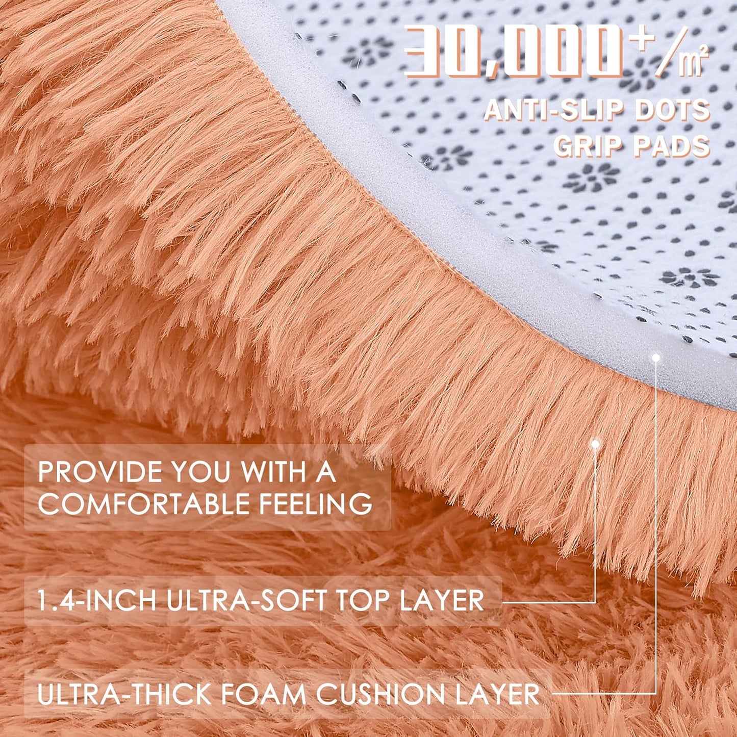 OLANLY Large Area Rug - Soft Fluffy Shaggy Carpet for Living Room & Bedroom - 9x12, Muted Orange