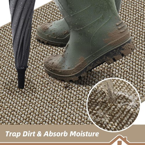 BEQHAUSE Dirt Trapper Door Mat - Non-Slip, Washable Entryway Rug | 17"x30", Light Beige, Low Profile
