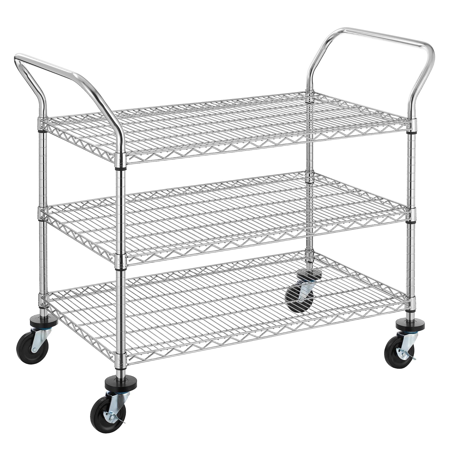 Finnhomy 3-Tier Commercial Grade Rolling Cart, Heavy Duty Utility Cart with Wheels and Handles, Metal Kitchen Carts on Wheels with 600 lbs Capacity, Shelf Size 24" D x 40" W, NSF