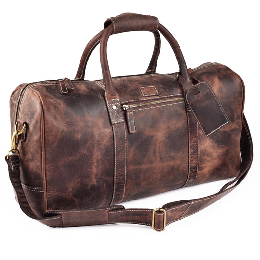 Leather Village Leather Duffel Bags for Men & Women-Stylish Travel Weekender Carry-On Sports Gym Overnight Luggage Bag - 20 Inch - Rustic Brown