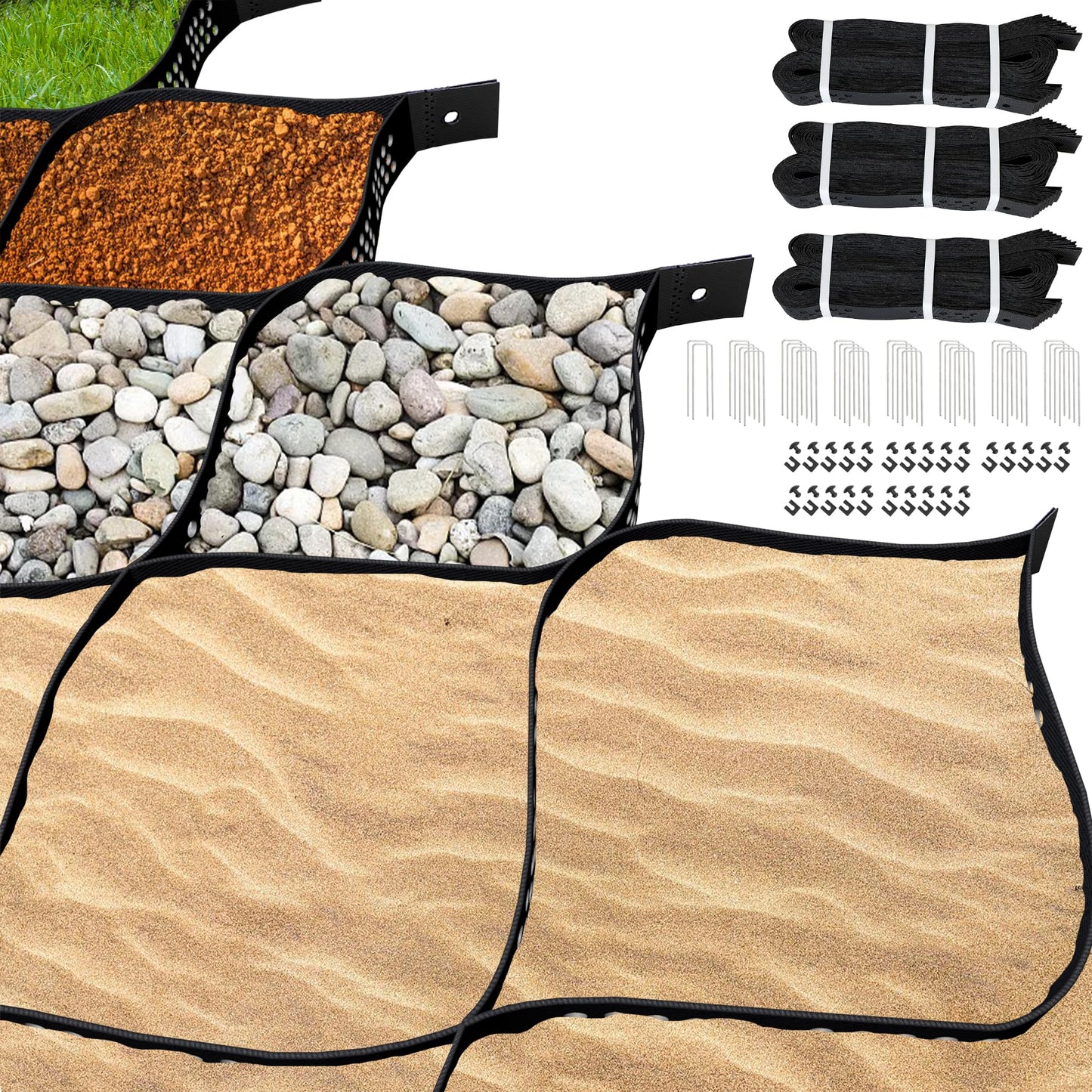 3" Thick Gravel Grid 30x9.8 FT, Geo Ground Grid with Connectors and Stakes, Geo Cell Gravel Retainer 1885 LBS Per Sq ft Stabilization System for Driveway DIY Patio Pavement Park Garden & Slope