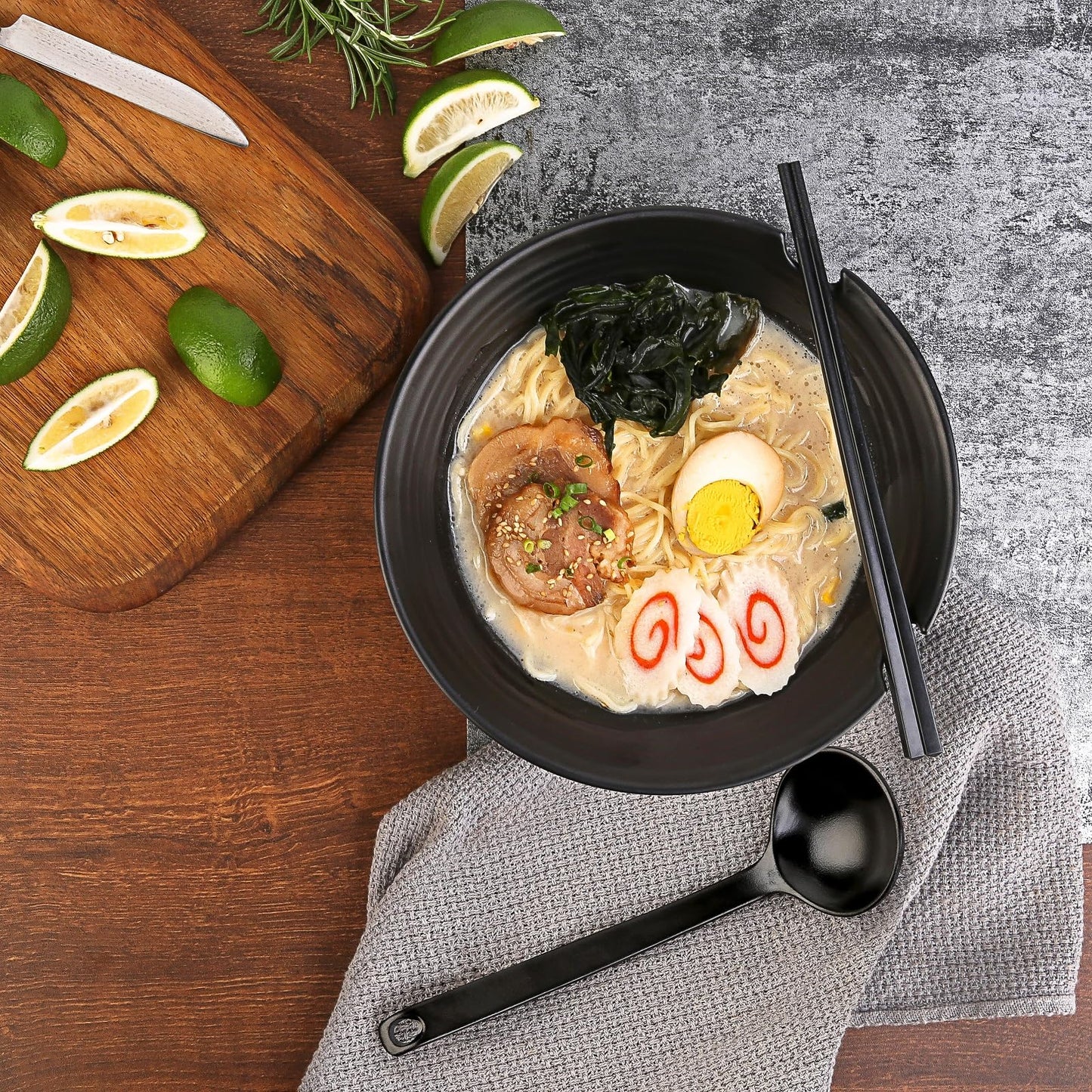 Donxote Japanese Style Ramen Bowls Set of 4, 37 oz Large Melamine Noodle Soup Bowl Set with Spoons and Chopsticks for Ramen, Pho, Udon, Asian Dishes