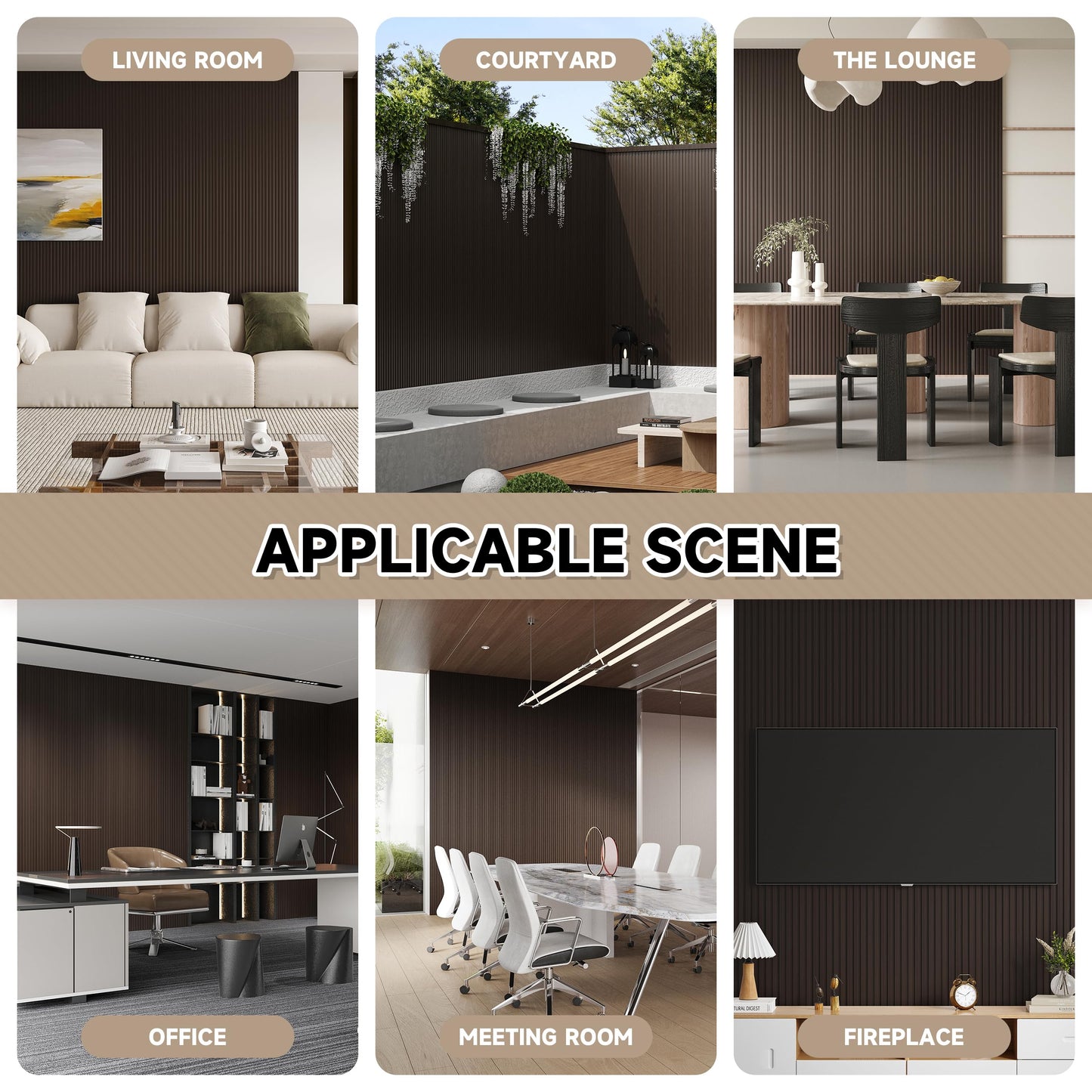POHARE Slat Wall Paneling,8-Pack 3D WPC Wood Wall Panels,Acoustic Wall Panels for Interior Wall Decor,Living Room,Bedroom,Black Brown,95 x 6 in