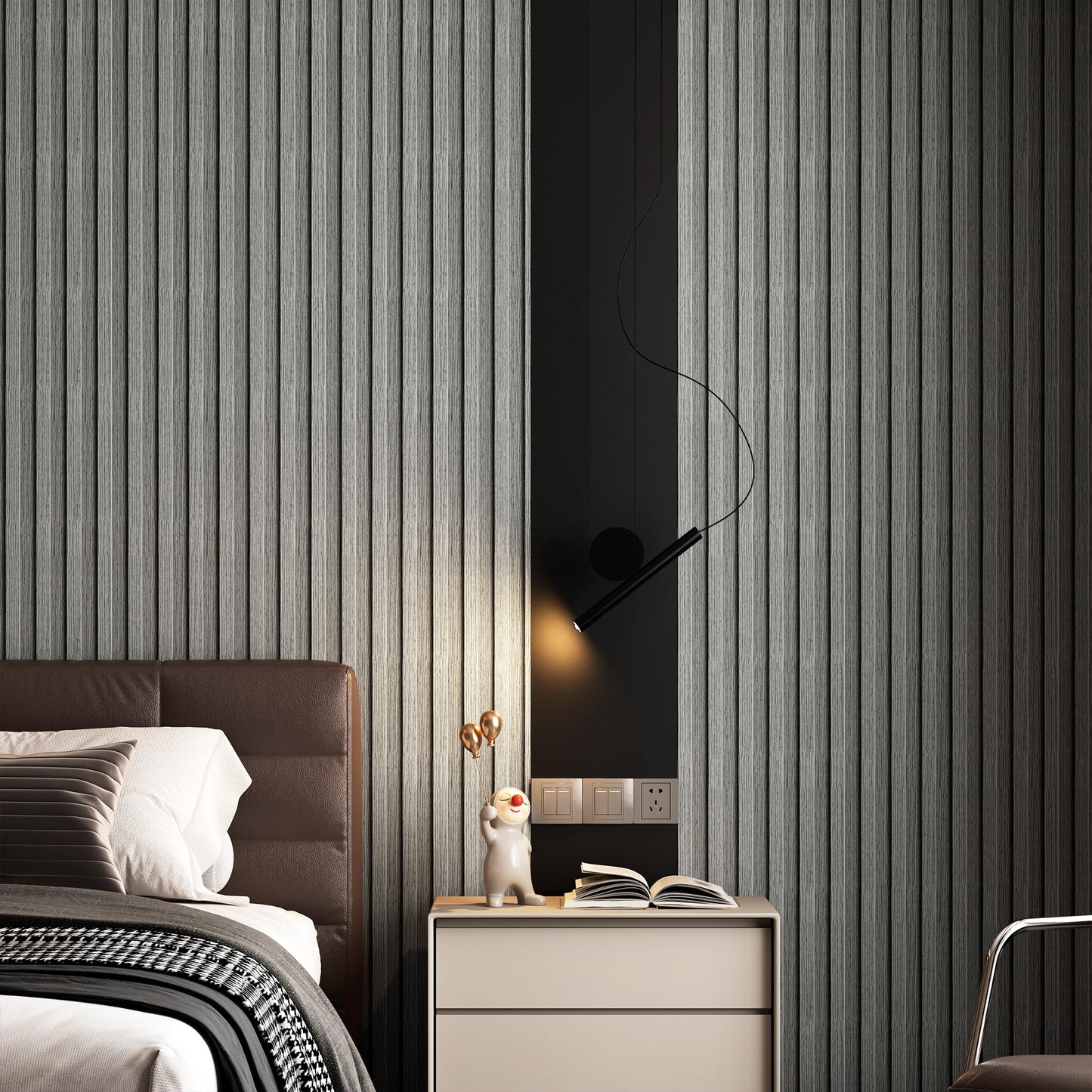 LVSHI Peel and Stick PVC Slat Wall Panels, Wood Grain Self-Adhesive Soundproof Moisture-Resistant Paneling, 3D Faux Wood Panels for Bedroom Bathroom Walls & Ceilings 118"x15.75"(Gray,13Sq.ft)