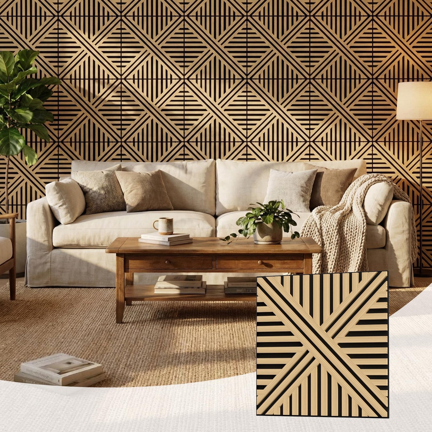 MuroPanel Acoustic Wall Panels, Decorative Acoustic Panels for Walls 23.6"x23.6", Sound Absorbing Wood Wall Panels for Interior Wall Decor, PVC Wood Grain HDF Acoustic Panels (White Oak, 4 Pack)