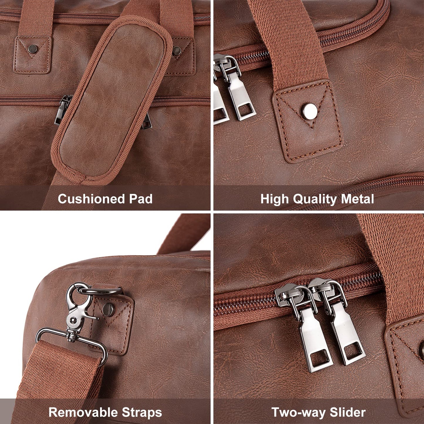 Leather Travel Bag with Shoe Pouch,Weekender Overnight Bag Waterproof Leather Large Carry On Bag Travel Tote Duffel Bag for Men or Women-Brown