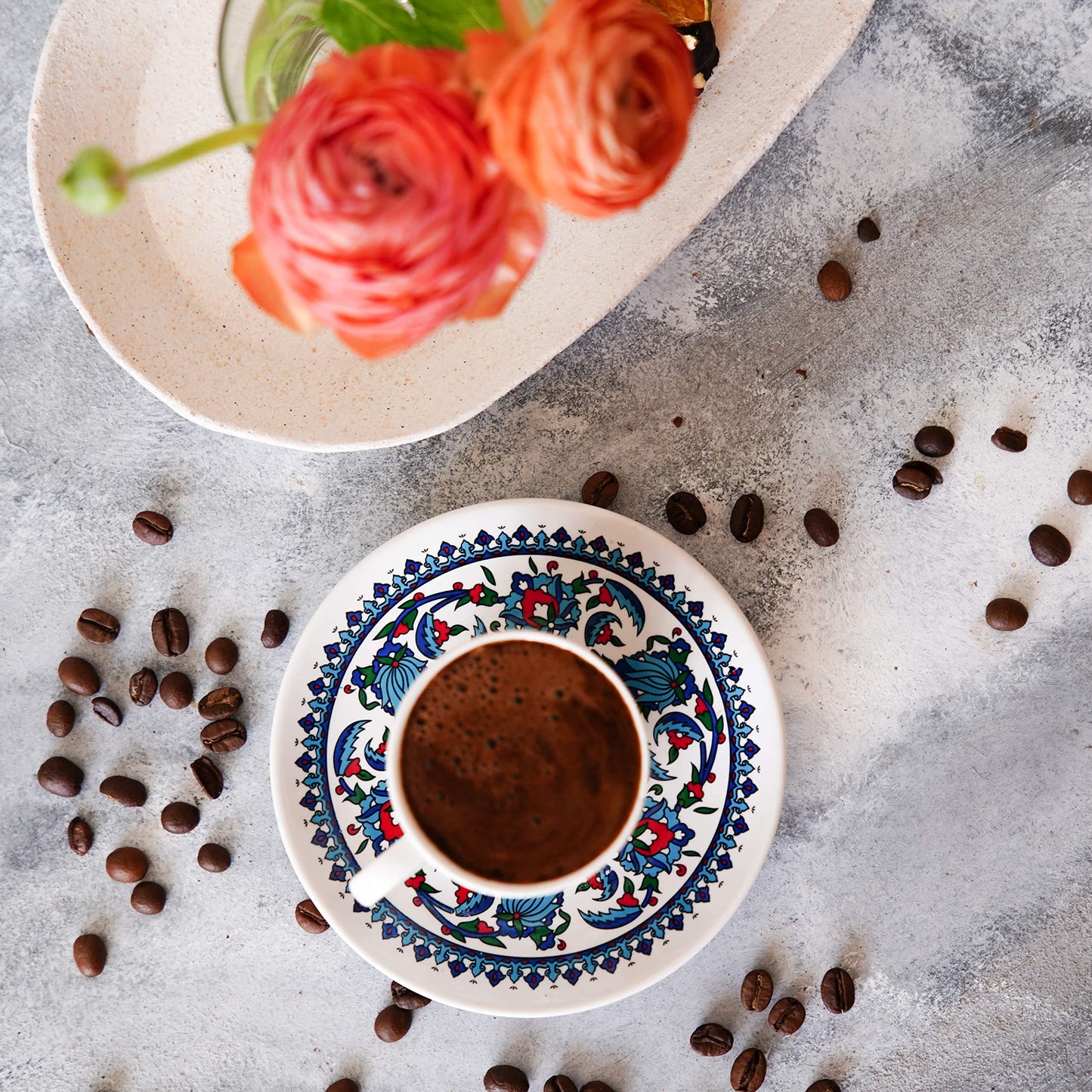 SANTA MARLA Turkish Coffee Cup Set of 6 with Saucers & Holder – Ceramic, Dishwasher-Safe, Keeps Warm – Patterned Turkish Espresso Cups Set for Home & Office (Set Of 6)