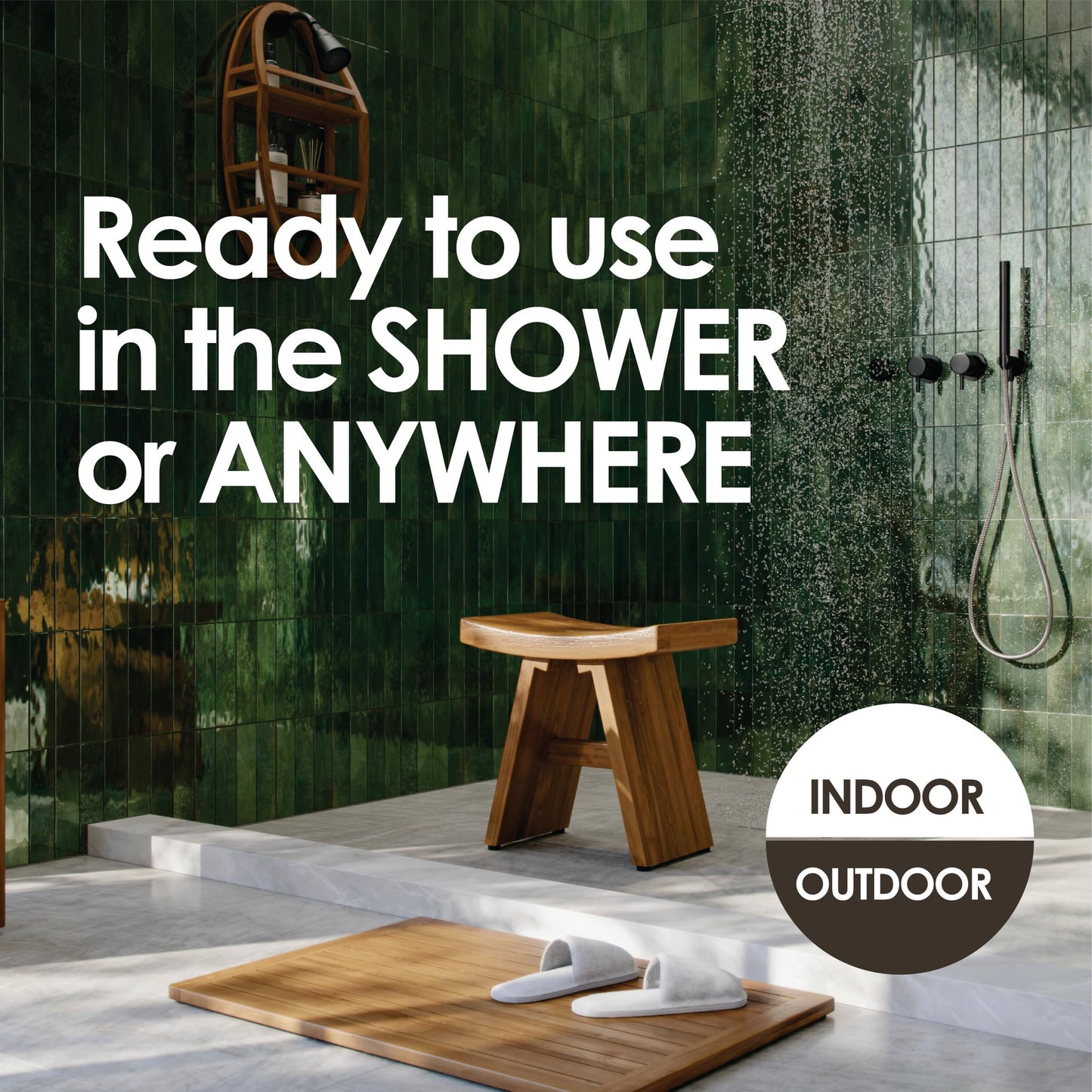 AquaTeak 12" Original Sula Rectangle Teak Bathroom Stand - Shower Stand with 3 Tier Shelf - Durable Water Resistant Shower Organizer - Space-Saving Storage Shelves with Anti-Slip Feet