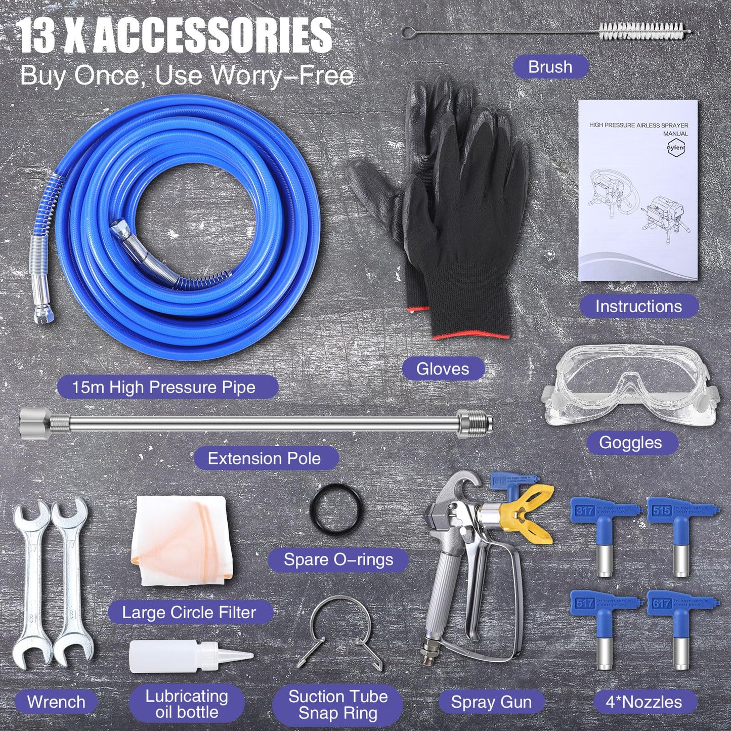 450 Airless Paint Sprayer with 10Pcs Nozzle, 0.47GPM Paint Sprayer for Home Interior 3300psi 900W High Efficiency Airless Sprayer with Low Overspray for House Painting Townhouse