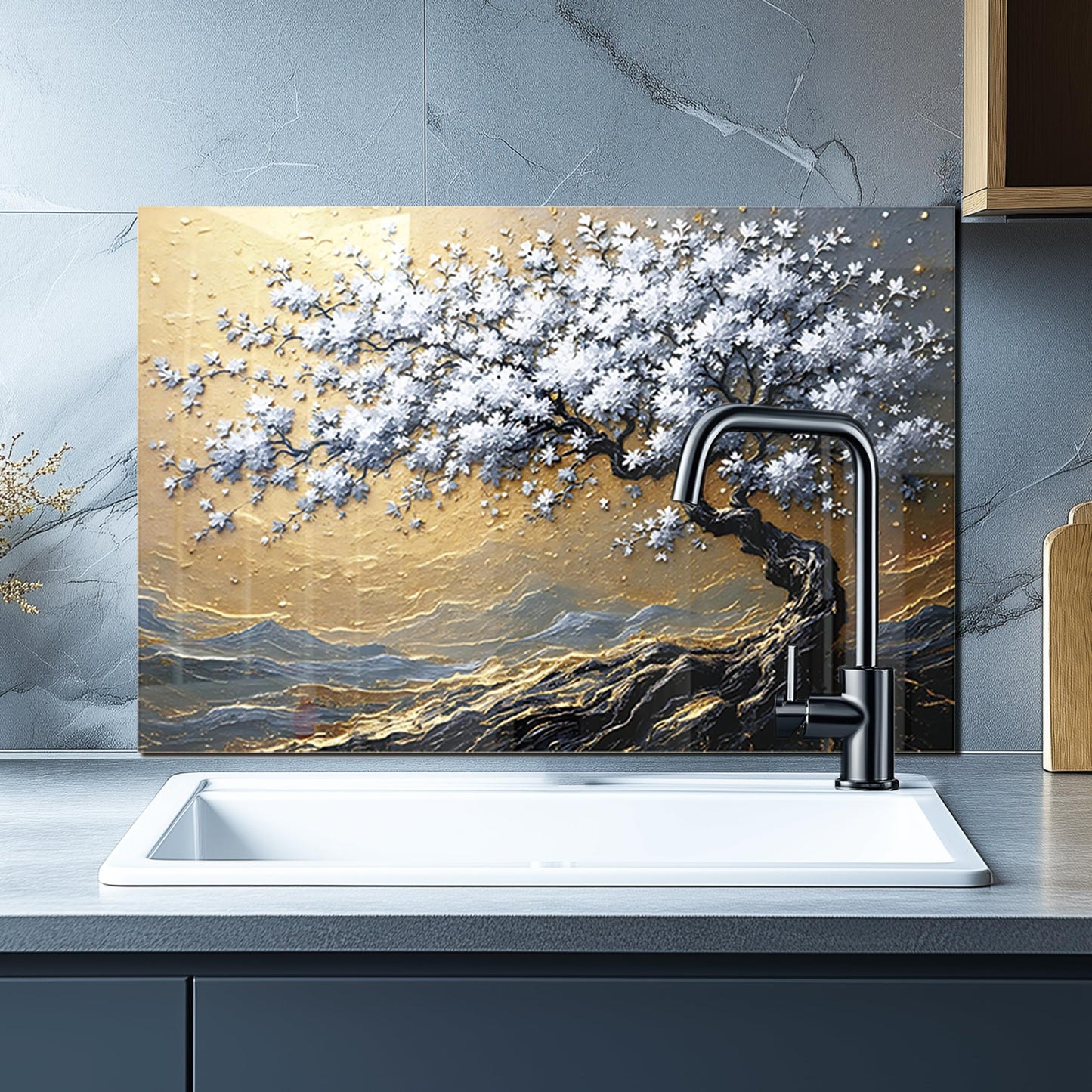 DAIFURONGE Tempered Glass Backsplash for Kitchen, Tree of Life Art Stove Backsplash Protector - Easy to Clean Wall Decor (Art Deco 4, 30"x30"(76.2x76.2cm))