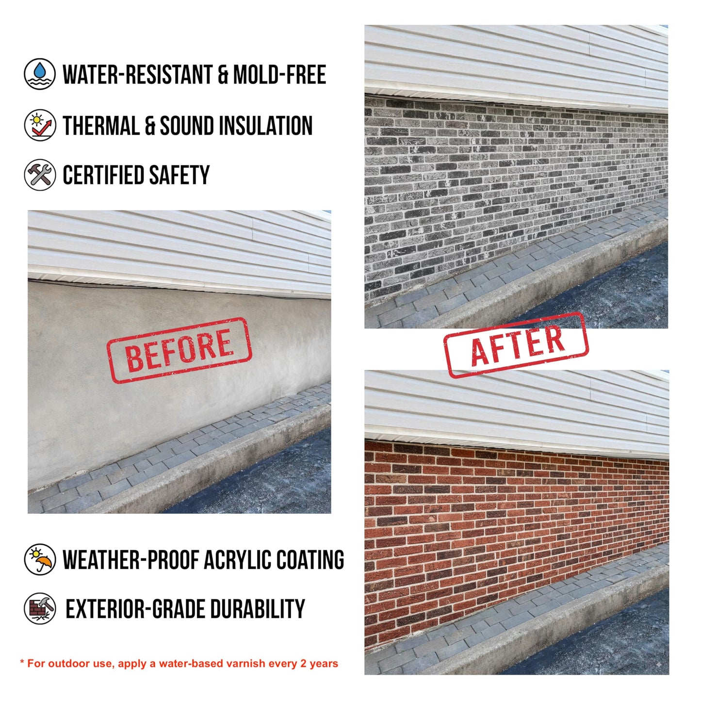 3D Faux Brick Wall Panels – Lightweight Styrofoam Cladding for Interior & Exterior Use | DIY Decorative Panels | 9 Pack (40"x20") | Ideal for Living Room, Kitchen, Outdoor Walls Vermilion