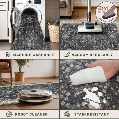Black Washable Entry Rug by [Brand Name] - Non-Slip Rubber Backing | Stain & Fade Resistant, 2x3 Size