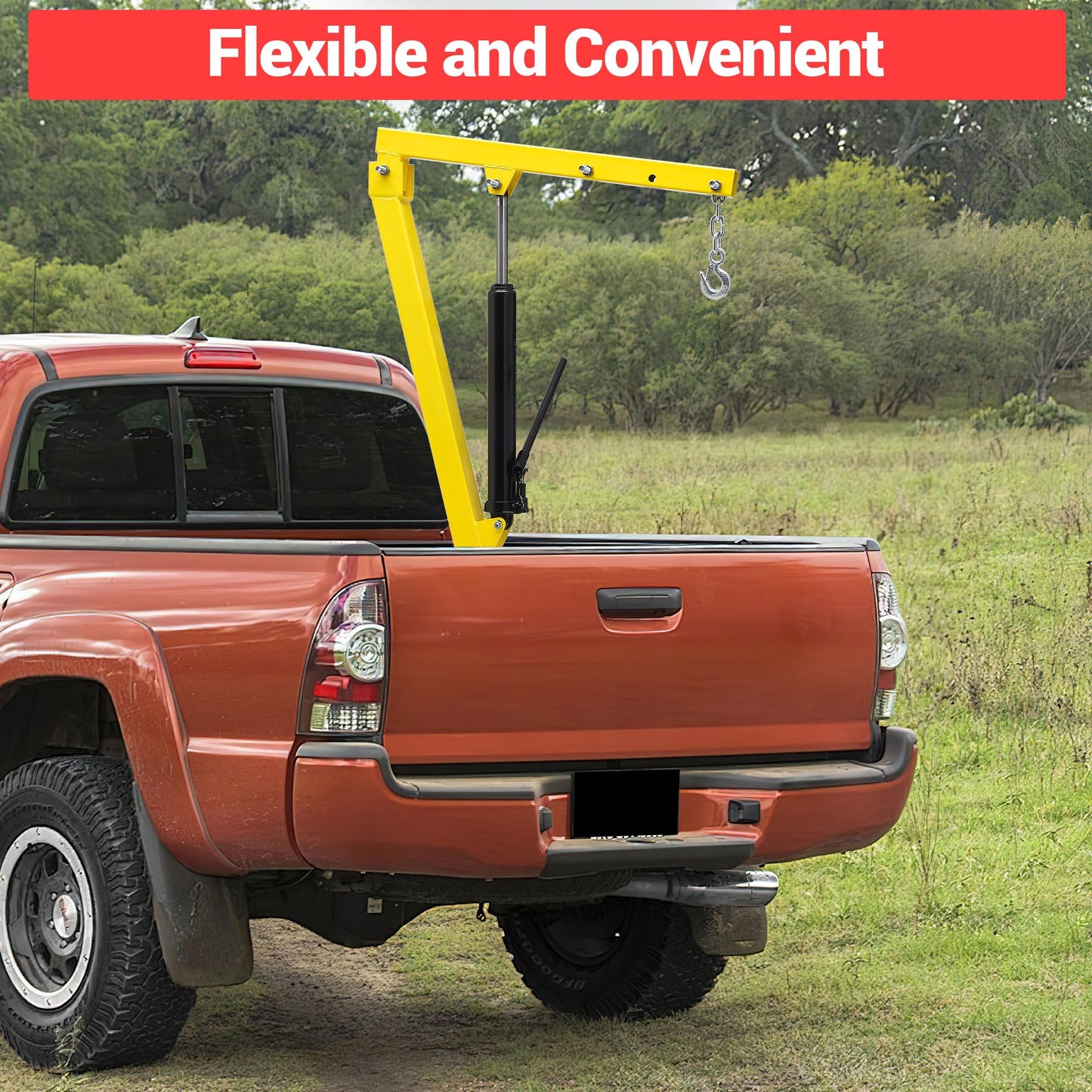 SierraSquad 1100 Lb Electric Truck Crane with 3500 Lb Winch, 360° Swivel Folding Jib Boom, Adjustable Height/Length for Pickup Mounting – Construction, Farming, Industrial Lifting