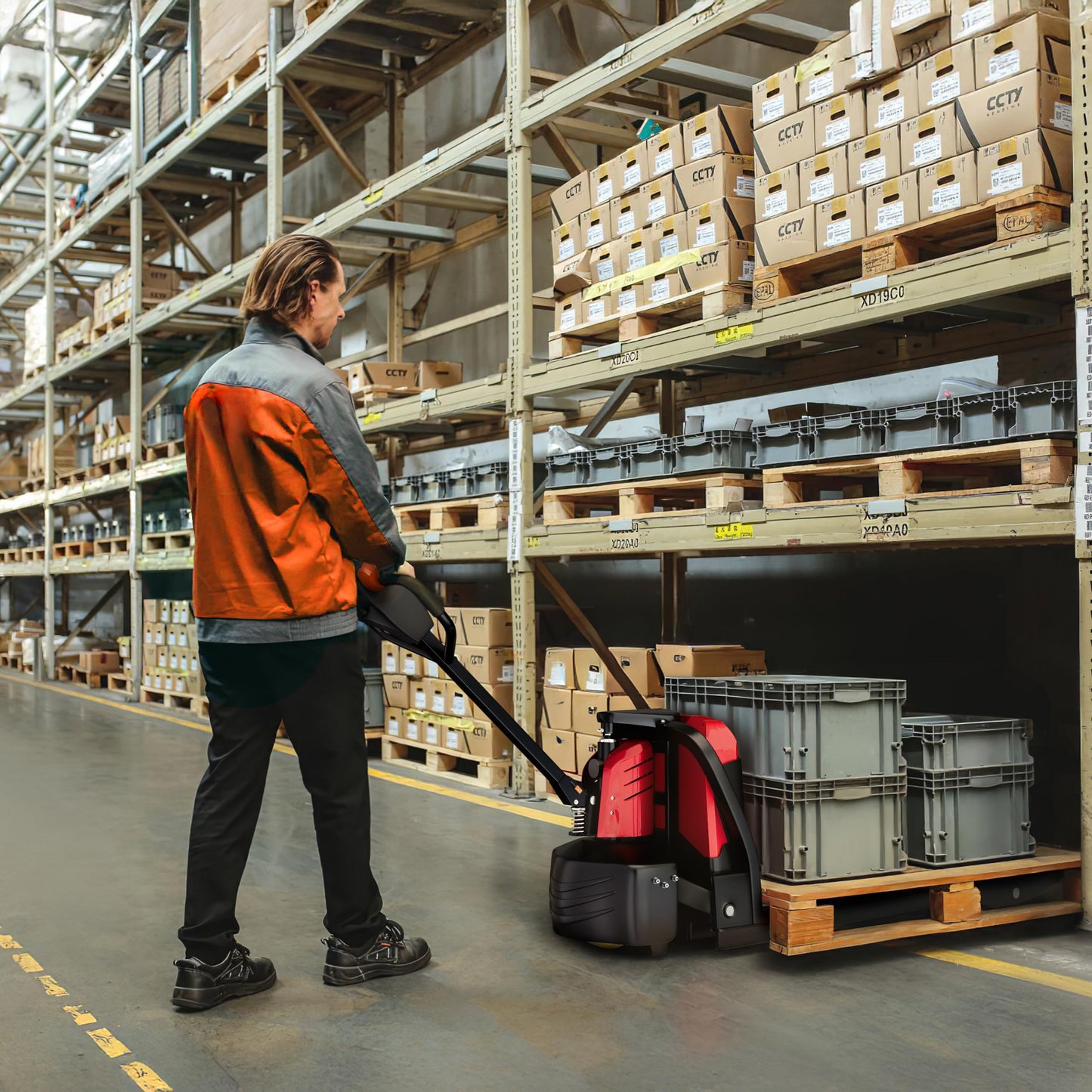 TEXLIFT Full Electric Power Pallet Jack – Standard Duty Pallet Lift Truck 4400 Lbs Capacity, 48” L x 27” W Fork Size, Plug-in 48V/20Ah Lithium Battery – Max Lift Height 8 Inch - (US-EPT44K-DN)