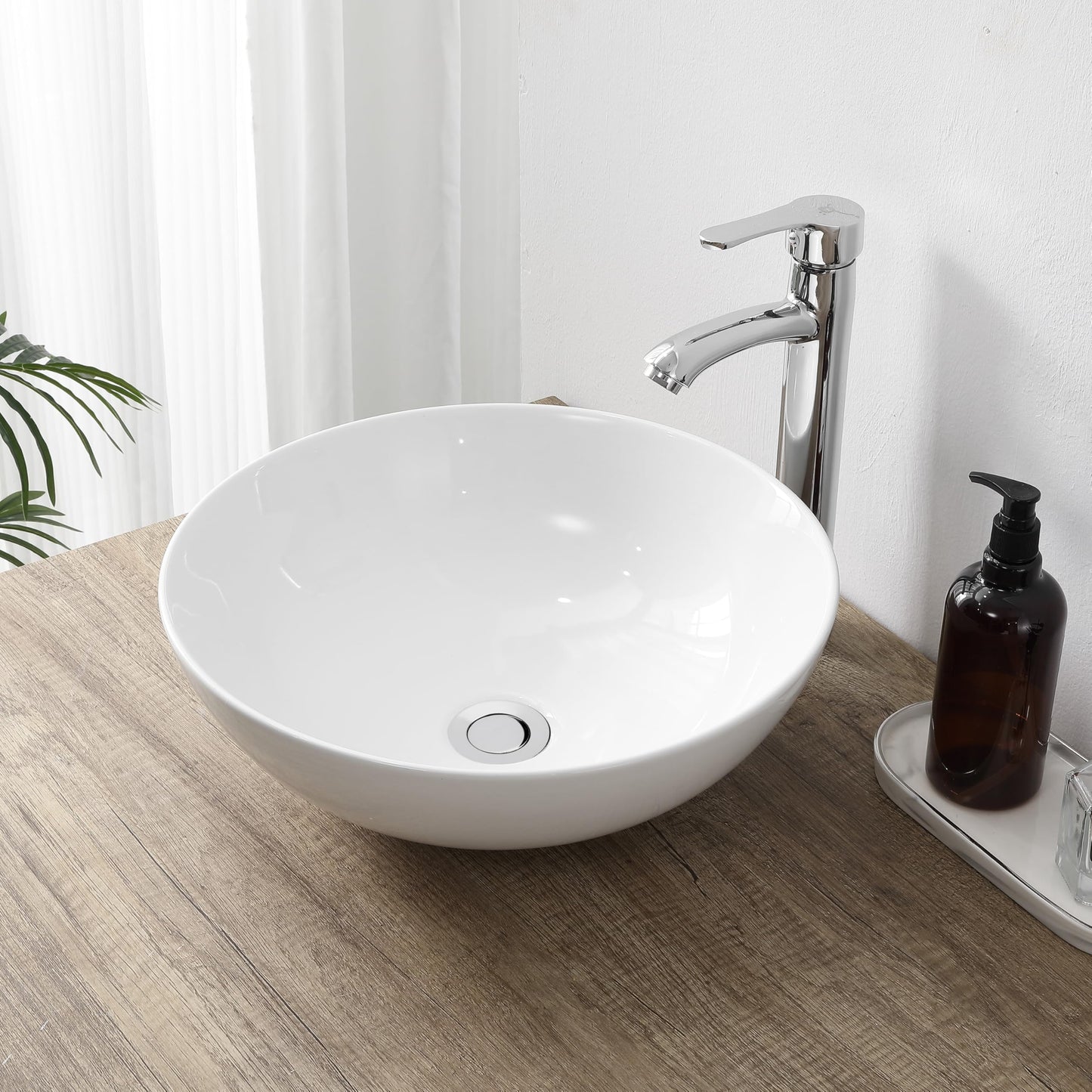 JONATHAN Y SNK1008A Modern Round Ceramic Vessel Sink, 15.5" White Bathroom Sink Above Counter, Contemporary Porcelain Vanity Sink Bowl, Art Deco Vanity Top Basin for Lavatory and Powder Room