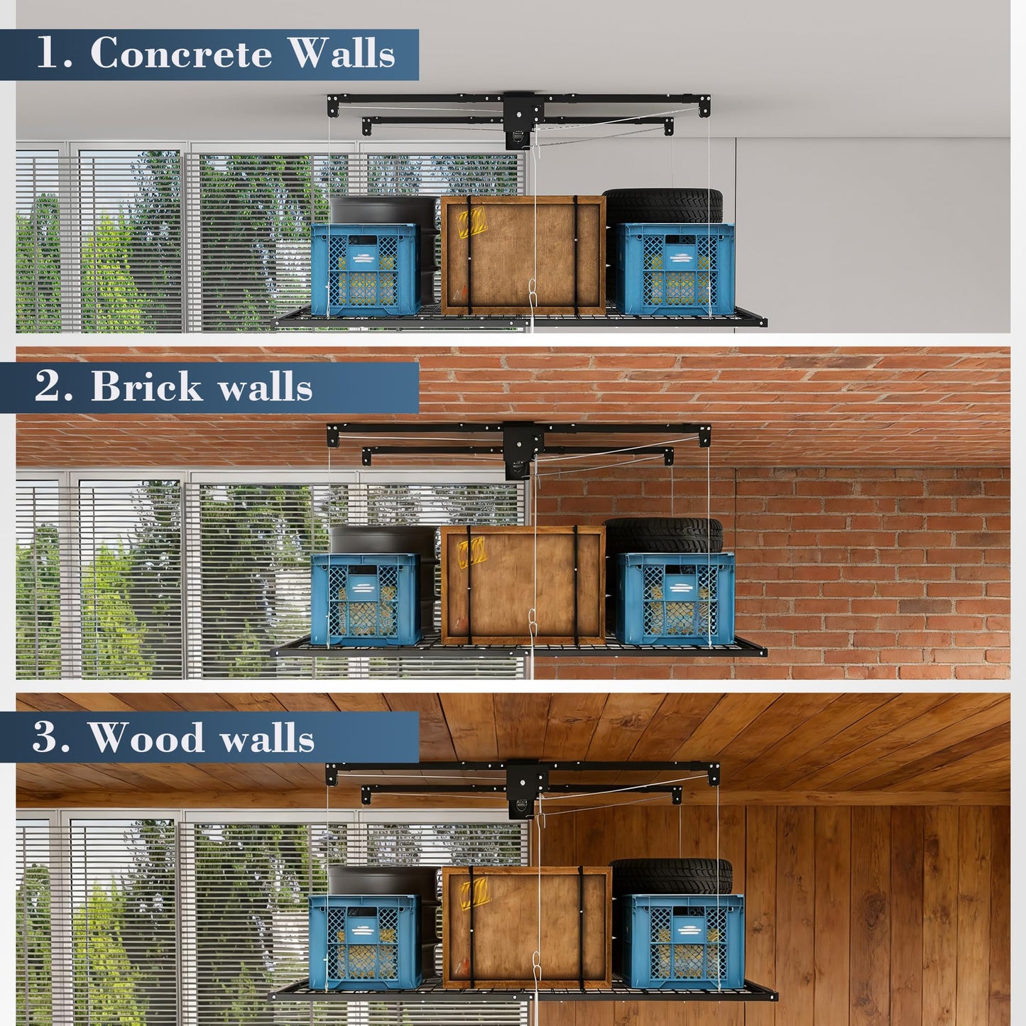 Leavader Manual Garage Storage Lift 4x8 FT for 10-12 ft Ceilings, Crank Down Overhead Storage Rack with Safety Lock, Heavy Duty Steel Garage Ceiling Storage System, 325LBS Capacity