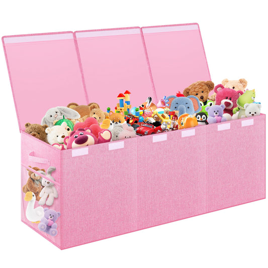 Mabahoo Extra Large Toy Box, Toybox for Kids Boys Girls, Collapsible Sturdy Toy Storage Organizer with Mesh Pockets, 40"x14"x16" Kids Storage Boxes Bins Baskets for Nursery, Playroom, Pink