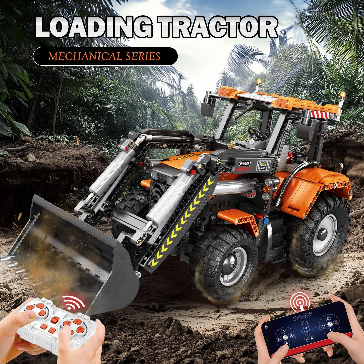 Reobrix Loading Tractor Building Blocks Sets for Adults Remote Control Bulldozer Building Model Kit, Excavator Engineering Building Toys for Adult (22024)