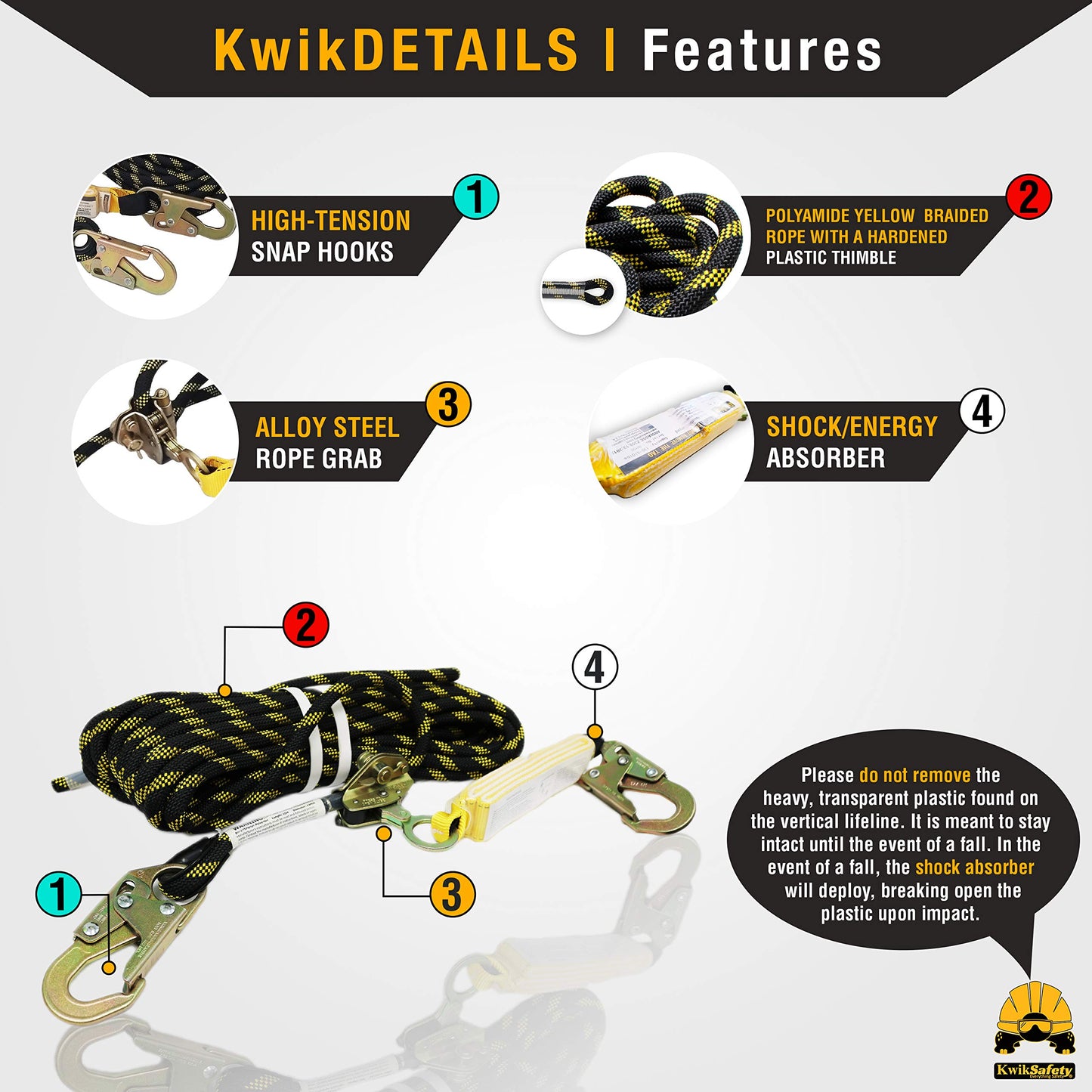 KwikSafety - Charlotte, NC - TSUNAMI BUNDLE [Premium BRAIDED ROPE] Vertical Lifeline, Safety Harness, Safety Lanyard, Cross Arm Strap, Tool Lanyard, Roof Anchor, 10L Dry Bag ANSI OSHA | 25 FT.