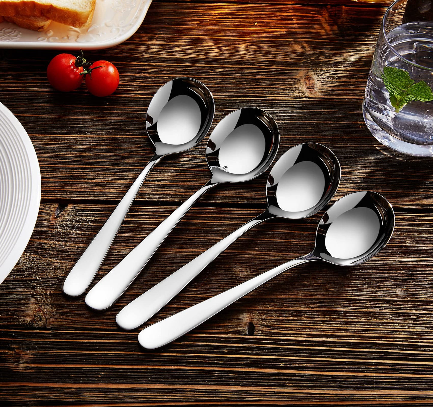 KEAWELL Premium 7" Louise Soup Spoons, 18/10 Stainless Steel, Dishwasher Safe (4)