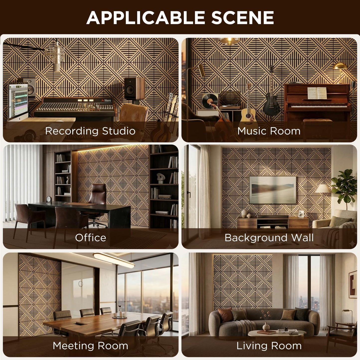 MuroPanel Acoustic Wall Panels, Decorative Acoustic Panels for Walls 23.6"x23.6", Sound Absorbing Wood Wall Panels for Interior Wall Decor, PVC Wood Grain HDF Acoustic Panels (White Oak, 4 Pack)