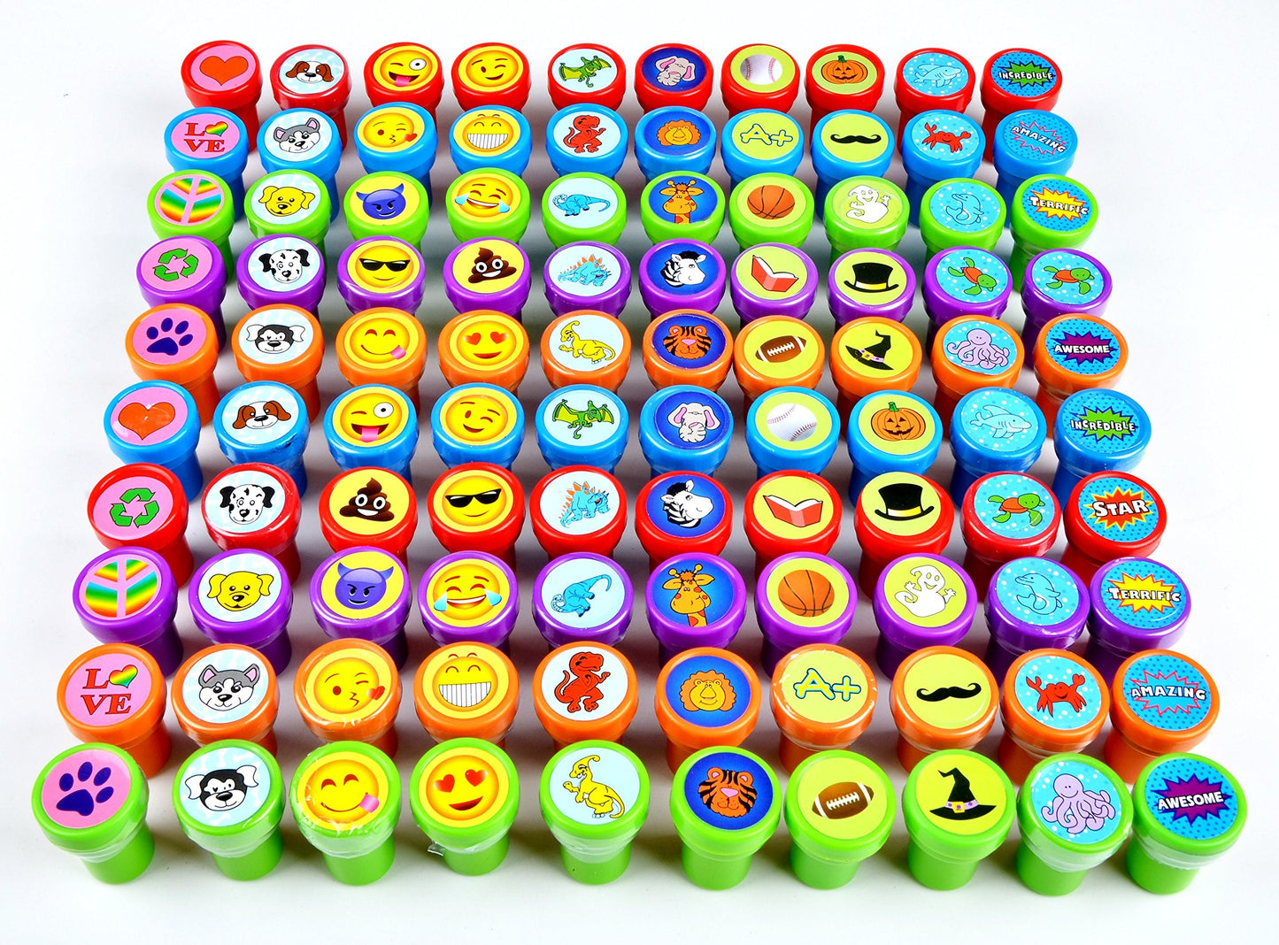 JOYIN 100PCS Assorted Stamps for Kids Self-Ink for Party Favor, Teacher Stamps, Kids Treasure Box, Prize for Classroom, Birthday School Stuffers (50 Designs, Dinosaur, Halloween Stampers)