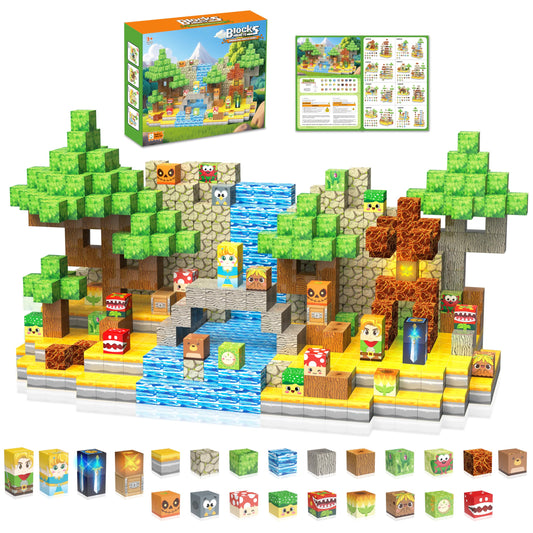 200PCS Magnetic Blocks - Light Up Magnetic Building Blocks Magnet Block Cubes Forest Set, STEM Montessori Sensory Stacking Toys for Kids Boys Girls Ages 3 4 5 6 7 8-12 Holiday Christmas Birthday Gifts