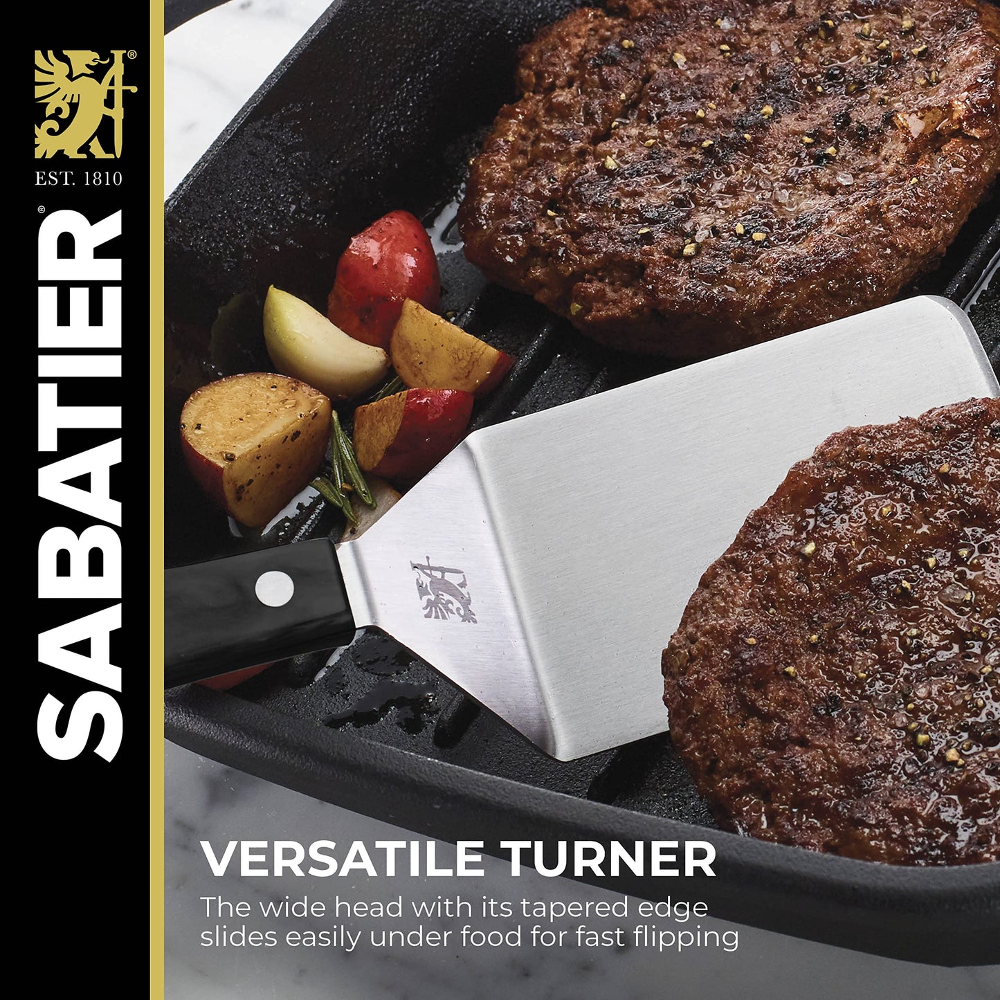 Sabatier Triple Rivet Stainless Steel Wide Turner, 9.65-Inch, Black,5154549