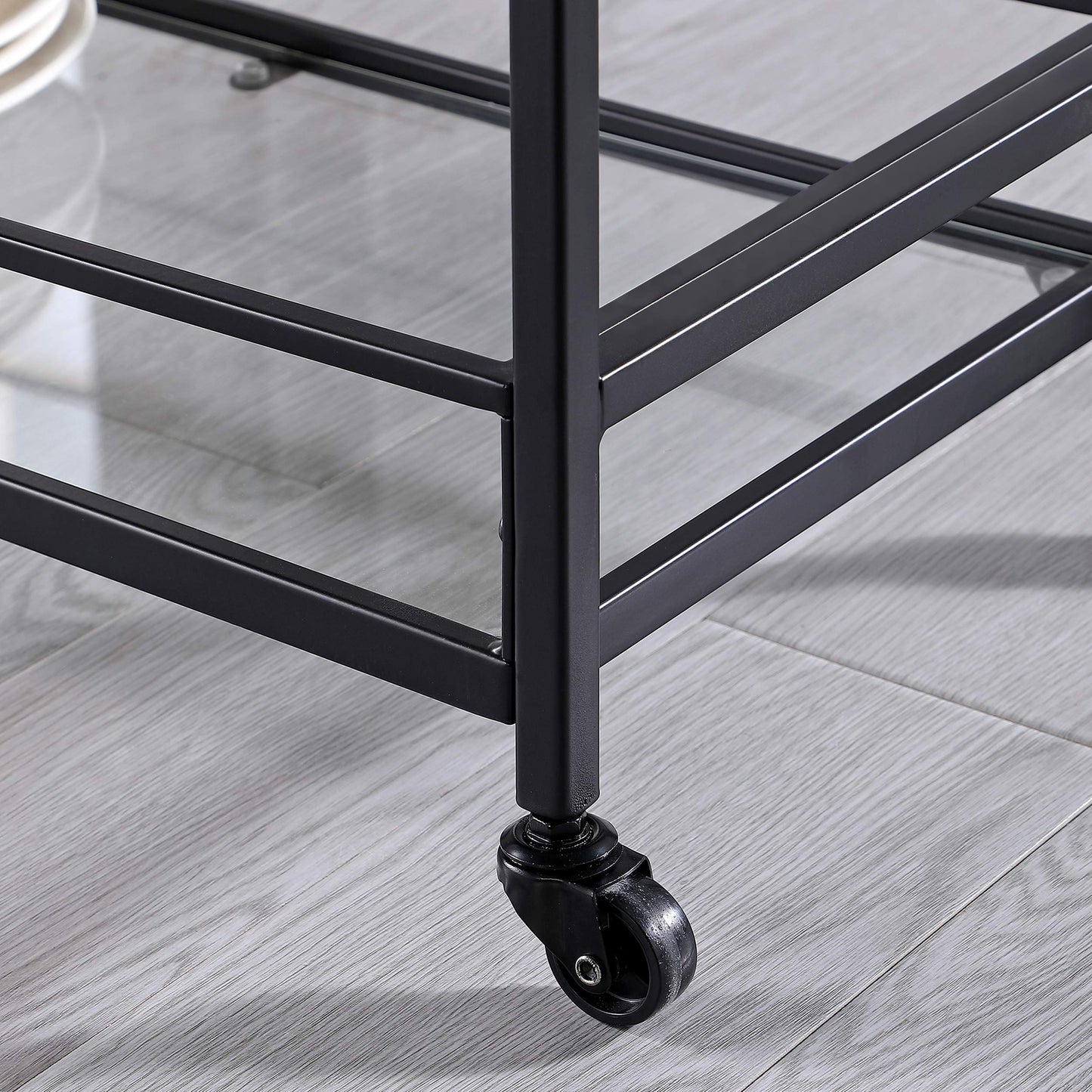 FirsTime & Co. Black Francesca Bar Cart, 2 Tier Mobile Mini Bar, Kitchen Serving Cart and Coffee Station with Storage for Wine and Glasses, Metal and Glass, Modern