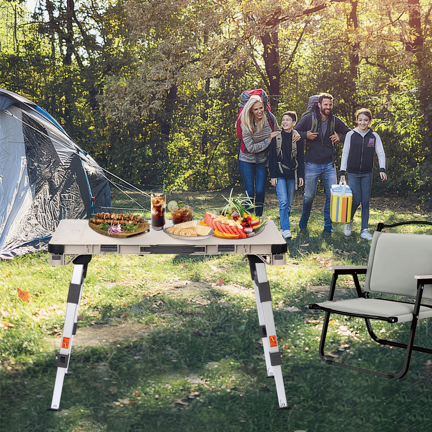 LEADALLWAY 3-in-1 Multi-Purpose Camping Table Wagon Portable Outdoor Platform Truck, Dolly & Utility Cart with 5.4" Wheels