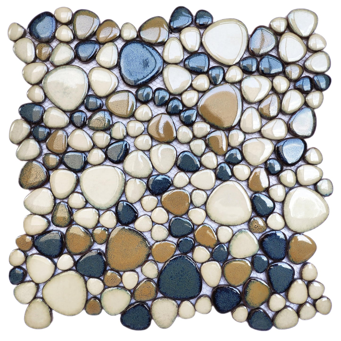 Elephantile Pebble Tile for Shower Floor Brown Blue Pebbles Mosaic Tiles for Bathroom Floor [Set of 5 Sheets]