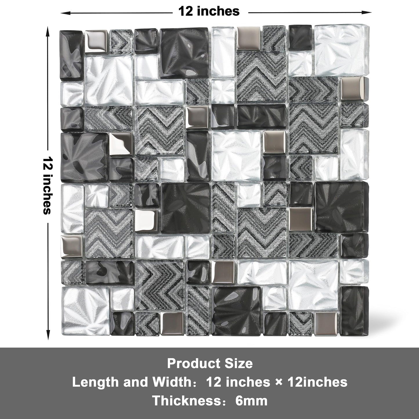 Elephantile Black & White Glass Tiles Kitchen Bathroom Wall Backsplash Mosaic Versailles Pattern [Set of 5]