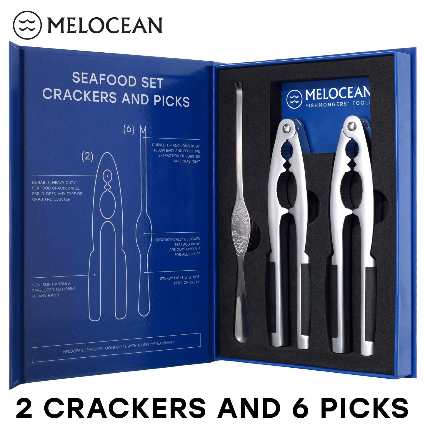 Crab Crackers and Tools Set - Premium 2 Lobster Crackers and 6 Seafood Forks Kit - Professional Crab Leg Claw Seafood Tools Set - Nutcrackers for All Nuts and Picks