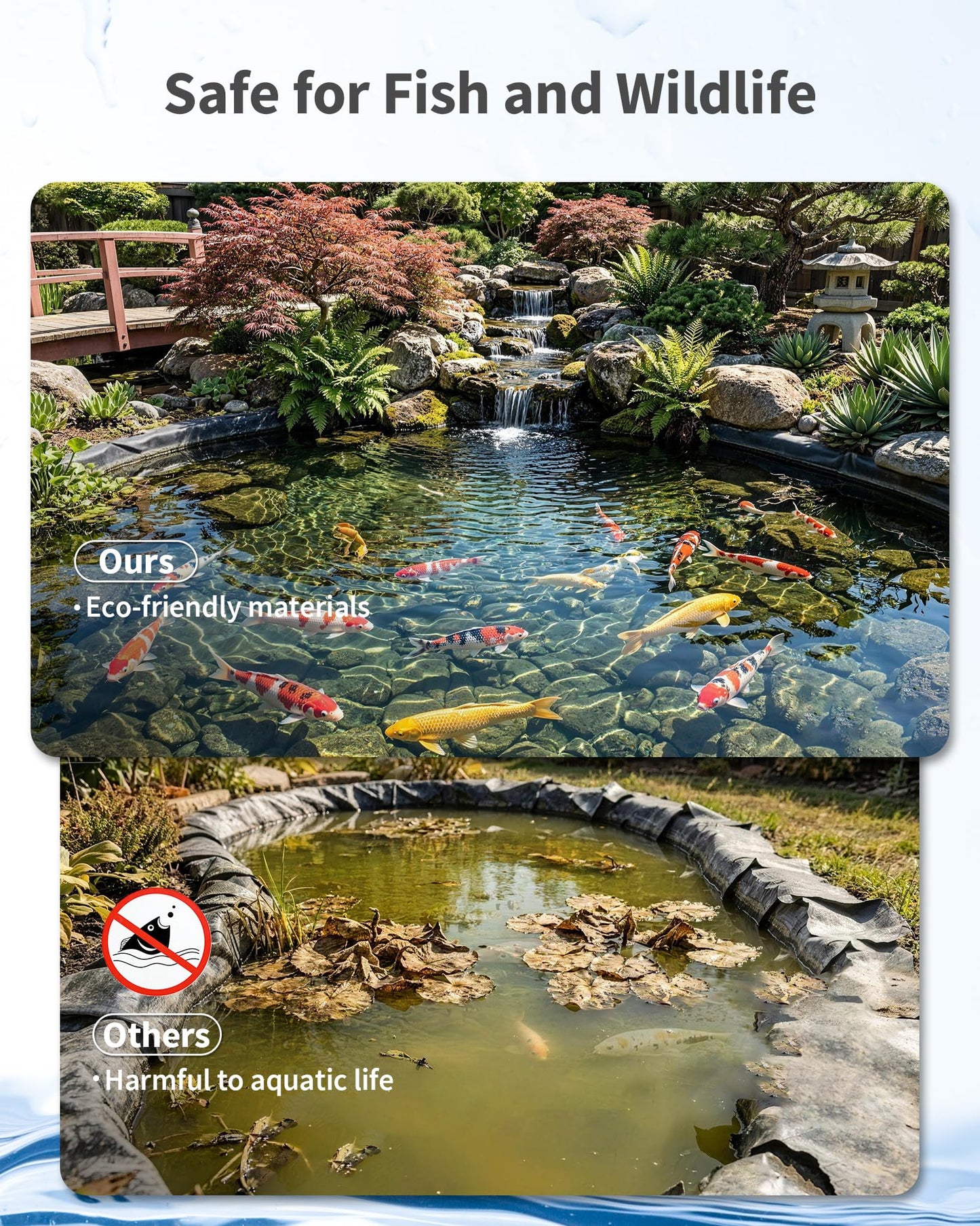 POPOSOAP Pond Liner, Mil Fish Pond EPDM Liner, U-V Resistant Preformed Garden Pond Liners for Outdoor Ponds, Koi Ponds, Garden Fountain, Waterfalls 11.5 x 13 FT 45Mil