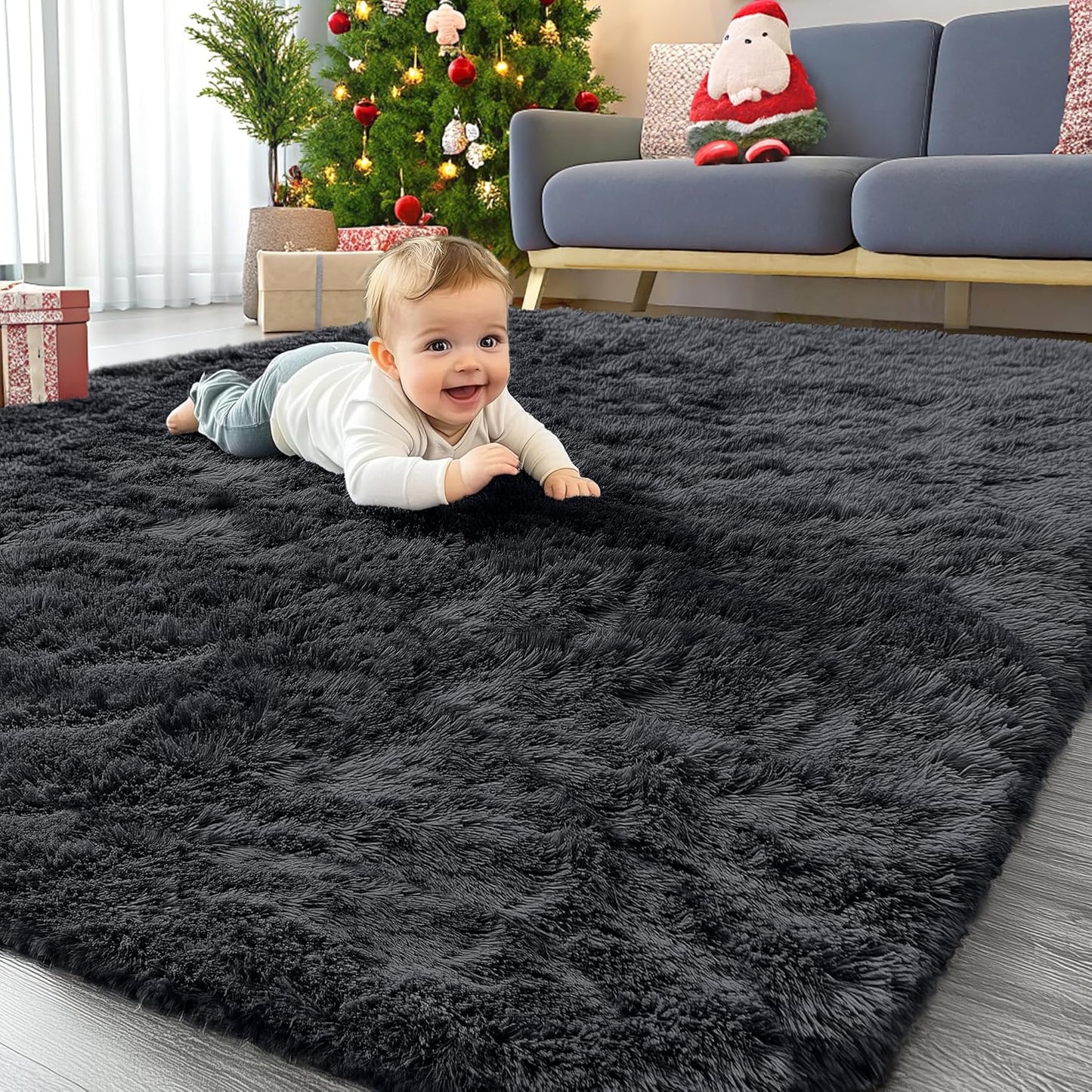 OLANLY Area Rug - Soft Fluffy Shaggy Design - Machine Washable 4x5.9 ft - Perfect for Living Room & Nursery Decor - Black