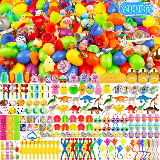 WOWSCAN [ 6 Surprise Golden Eggs ] 200 PACK Prefilled Easter Egg Fillers with Novelty Toys Inside, Easter Basket Stuffers Classroom Prizes Supplies Egg Hunt Party Favors for Kids Toddlers Boys Girls