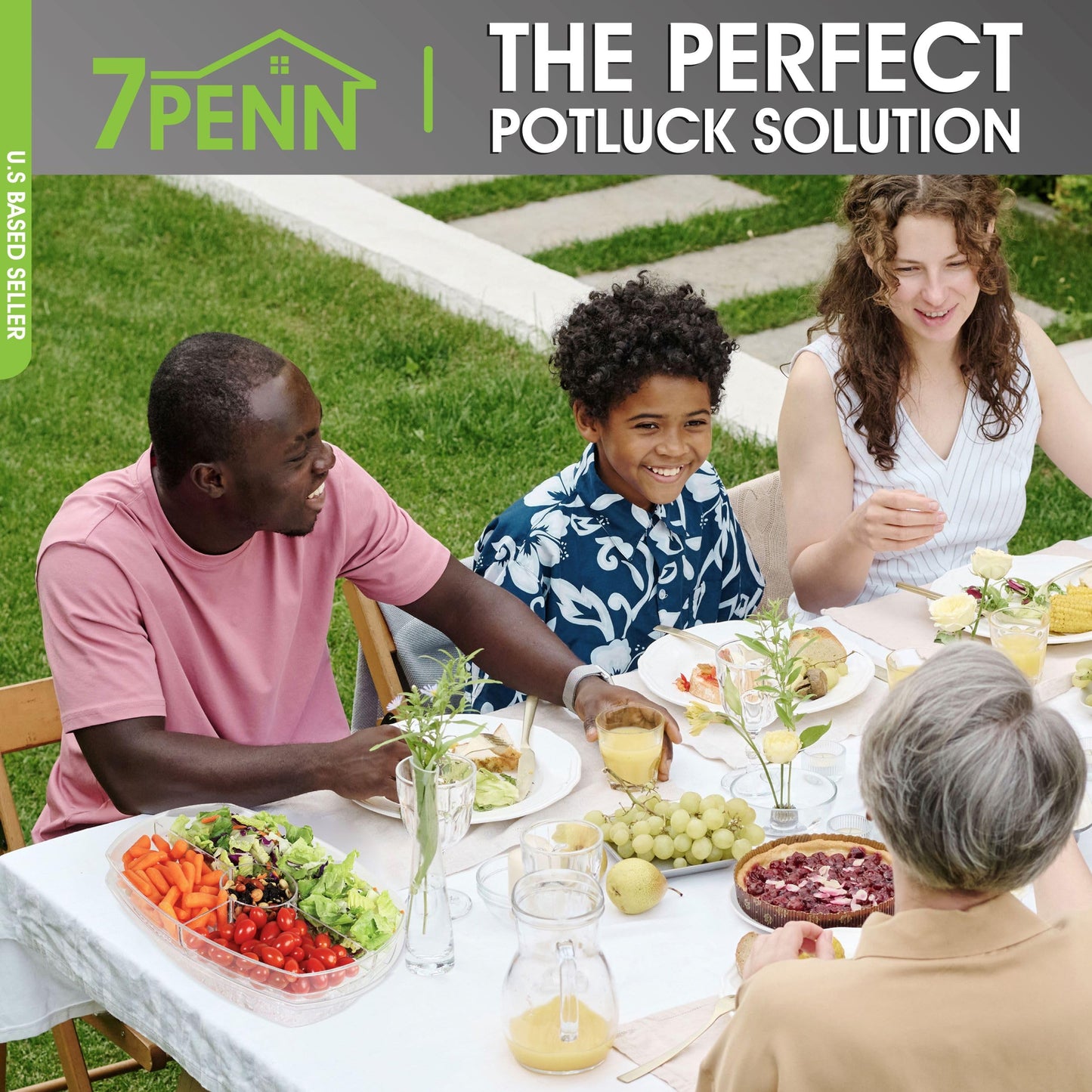 7Penn Acrylic Appetizer Serving Tray - 4 Compartment Transparent Chilled Serving Platter with Flip-Over Ice Tray Lid