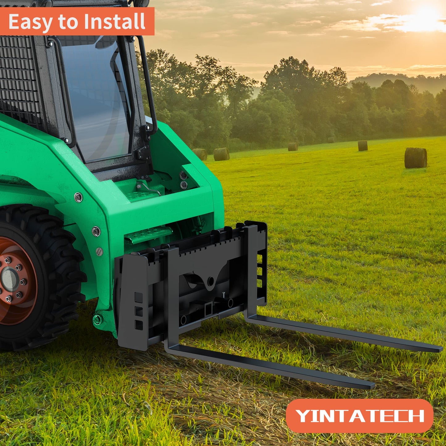 YINTATECH 4000lbs Skid Steer Pallet Fork 48" Frame Pallet Forks for Kubota Bobcat Skid Steer Loaders Tractors